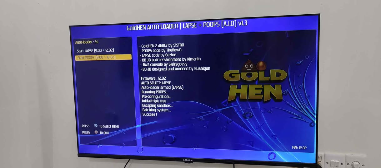 بلي ٤ 
مهكر بي العاب 
٣ جويستكات 
٢ اصلية الفارس, صلاح الدين

نص مكتوب في الصور:
- GoldHEN AUTO-LOADER | LAPSE + POOPS (A.I.O) v1.3
- Auto-loader : 3s
- Start LAPSE (9.00 > 12.02)
- Start POOPS (9.00 > 12.52)
- - GoldHEN 2.4b18.7 by SISTRO
- - POOPS code by Theflow0
- - LAPSE code by Gezine
- - BD-JB build environment by Kimarliin
- - JAVA console by Sleirsgoevy
- - BD-JB designed and modded by Bushigan
- Firmware : 12.02
- AUTO-SELECT: LAPSE
- Auto-loader armed (LAPSE)
- Running POOPS...
- Pre-configuration...
- Initial triple free
- Escaping sandbox...
- Patching system...
- Success !
- PRESS CROSS TO SELECT MENU
- PRESS CIRCLE TO QUIT
- GOLD HEN
- FW: 12.02
- LODUBAI
- PRO EVOLUTION SOCCER 2018
- 1 aqeel 1 تم ربح جائزة! 🏆 جائزة صديق i aqeel Store PES 2018 GRAND THEFT AUTO V GOD OF WAR RESIDENT EVIL WINNING ELEVEN 3 FINAL VER ما الجديد ***********7904781237 GamesMaker حسين للصيانة بغداد المنصور شارع الاستيراد عمارة الطاروطي للشاشات تحقق من أنشطة أصدقائك وأحدث المعلومات عن الألعاب. HDMI 2 60Hz 1080P LGDUBAI