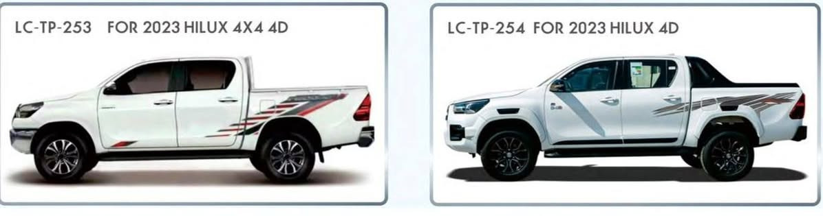 الشريط  TRD انواع متوفر😍 
التوصيل لکل العراق فقط 3 الف🇮🇶
واتساب/ *********** بغداد, العراق

نص مكتوب في الصور:
- LC-TP-265 FOR 2023 HILUX 4X4 4D
- LC-TP-256 FOR 2023 HILUX V6 ADVENTURE LC-TP-258 FOR 2023 HILUX 4D
- LC-TP-253 FOR 2023 HILUX 4X4 4D LC-TP-254 FOR 2023 HILUX 4D