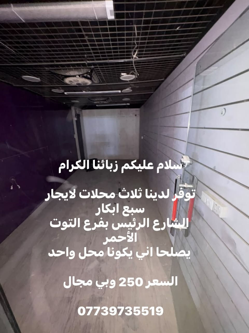 سلام عليكم زبائنا الكرام
توفر لدينا ثلاث محلات لايجار سبع ابكار
 الشارع الرئيس بفرع التوت الأحمر
 يصلحا اني يكونا محل واحد 

السعر 250 وبي مجال 

***********
