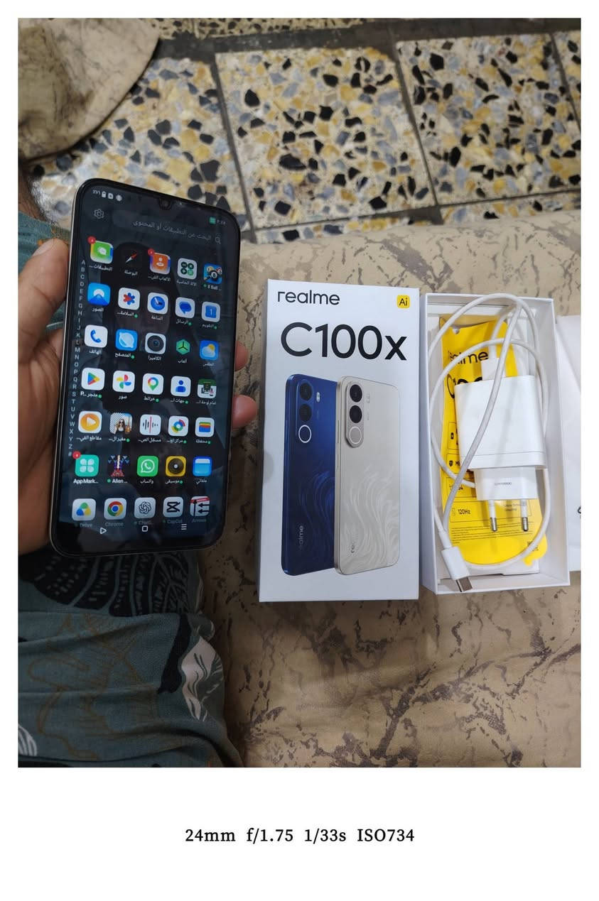 ريلمي c100x
ذاكرة 256
جهاز نضيف كله شغال استعمال قليل
غراضه كامله بطارية 8000
مكاني بغداد ماكو توصيل
سعره ١٩٠ ألف

نص مكتوب في الصور:
- 24mm f/1.75 1/25s ISO719
- 24mm f/1.75 1/33s ISO734
- 24mm f/1.75 1/100s ISO2113
- ٣:٥٨
- لمحة عن الهاتف
- realme UI
- Android 16
- عرض التحديثات
- اسم الجهاز
- realme C100x
- وحدة التخزين بالهاتف
- ٤٥ غ.ب / ٢٥٦ غ.ب
- الطراز
- RMX5366
- المعالج
- T7250
- RAM
- ٤,٠ غ.ب + ٤,٠ غ.ب
- إصدار Android
- < 16
- الإصدار
- المعلومات القانونية
- الحالة
- 24mm f/1.75 1/50s ISO2928
- 24mm f/1.75 1/100s ISO3597