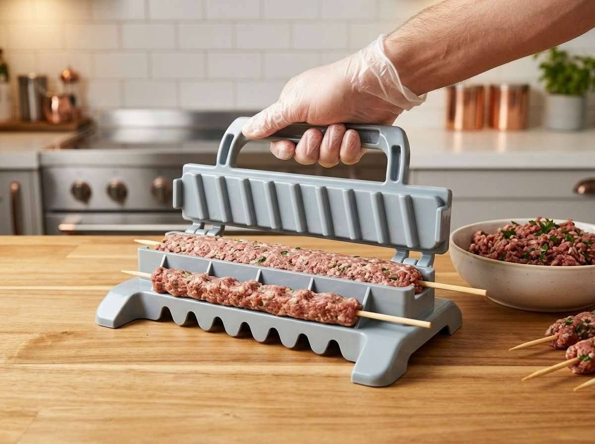 قالب صنع الكباب اليدوي

الاستخدامات

يستخدم لتشكيل شيش الكباب بسهولة وبشكل متساوٍ.

مناسب لتحضير الكباب المنزلي بسرعة دون الحاجة للخبرة.

مثالي للشواء على الفحم أو الشواية أو في الفرن.

يساعد في تحضير عدة أصابع كباب بنفس الحجم في وقت واحد.

مناسب للاستخدام في المنزل أو المطاعم أو الرحلات.

المميزات

تصميم عملي يسهّل تشكيل الكباب بسرعة وبشكل متساوٍ.

قالب متعدد الفتحات لتشكيل عدة قطع كباب في نفس الوقت.

مزود بمقبض علوي للضغط وتشكيل اللحم بسهولة.

مصنوع من بلاستيك متين وآمن للاستخدام مع الطعام.

سهل التنظيف ويمكن غسله بسرعة بعد الاستخدام.

يوفر وقت وجهد تحضير الكباب اليدوي.

قياس شيش الكباب الناتج: 25 × 4 سم تقريبًا.

محتويات الصندوق

قالب صنع الكباب.

الملاحظات

يفضل دهن القالب بقليل من الزيت قبل الاستخدام لتسهيل إخراج الكباب.

مناسب لتحضير الكباب باللحم أو الدجاج.

قياس الكارتون: الطول: 29 سم  العرض: 9 سم  الارتفاع: 14 سم.
15.000 الف مع توصيل كل محافظة العراق 
توصيل على رقم ***********

