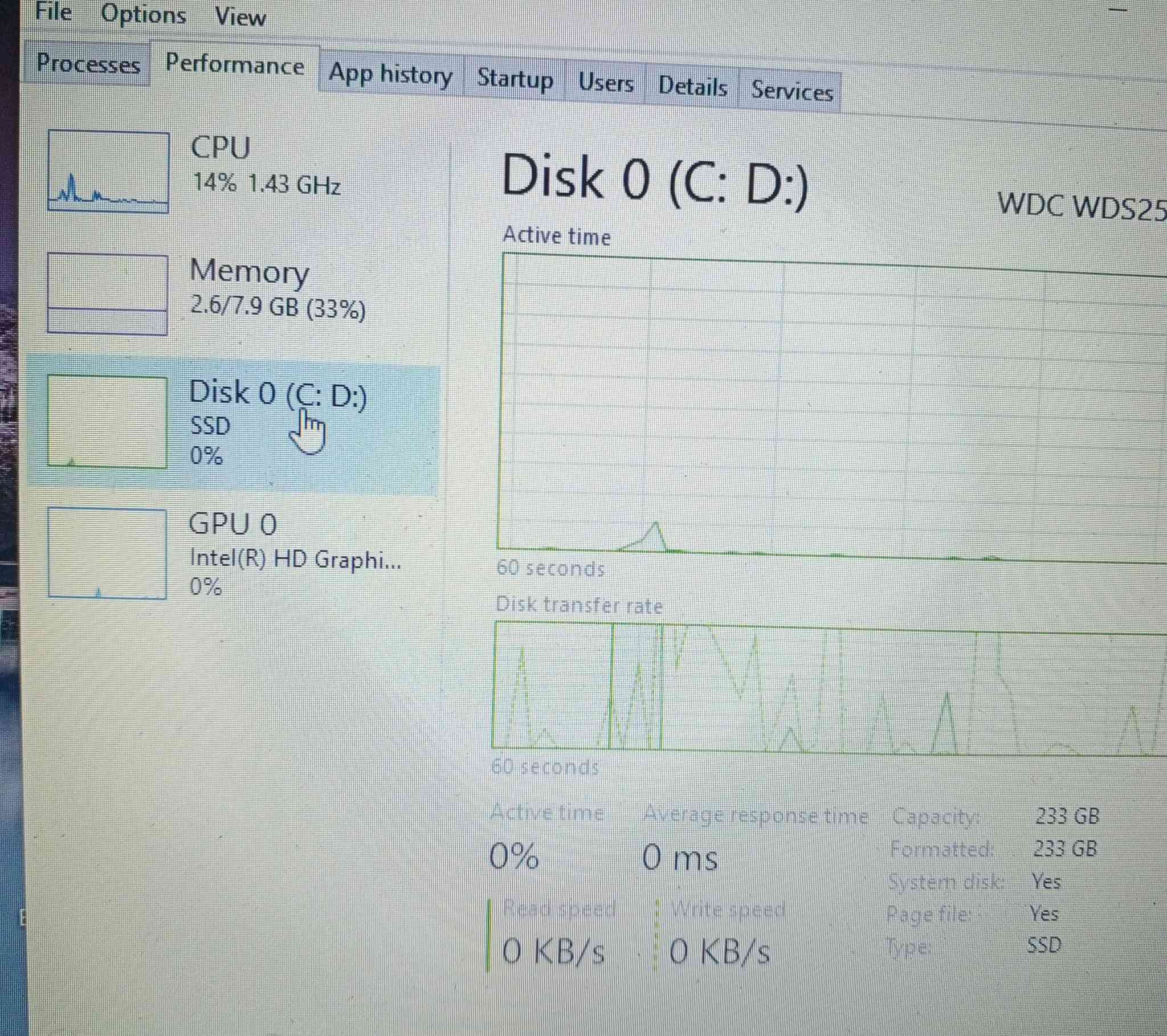 hp للبيع
💯مواصفاتها 

معالج كوراي 7  (الجيل السادس)
هارد SSD
الرام 8
حجم الشاشه 14.5 
للالعاب او الدراسه لابتوب فول نظافه 

السعر 235

للاستفسار ***********
توصيل موجود 

كل المواصفات بالصور👇👇👇

نص مكتوب في الصور:
- Device name DESKTOP-JQN623R Processor Intel(R) Core(TM) i7-6600U CPU @ 2.60GHz 2.81 GHz Installed RAM 8.00 GB (7.88 GB usable) Device ID DDBB866B-F3F3-4571-9D7F-7964E66399D7 Product ID 00342-50779-51994-AAOEM System type 64-bit operating system, x64-based processor Pen and touch No pen or touch input is available for this display Copy
- File Options View Processes Performance App history Startup Users Details Services CPU 14% 1.43 GHz Memory 2.6/7.9 GB (33%) Disk 0 (C: D:) SSD 0% GPU 0 Intel(R) HD Graphi... 0% Disk 0 (C: D:) WDC WDS25 Active time 60 seconds Disk transfer rate 60 seconds Active time 0% Average response time 0 ms Capacity 233 GB Formatted 233 GB System disk Yes Page file Yes Type SSD Read speed 0 KB/s Write speed 0 KB/s