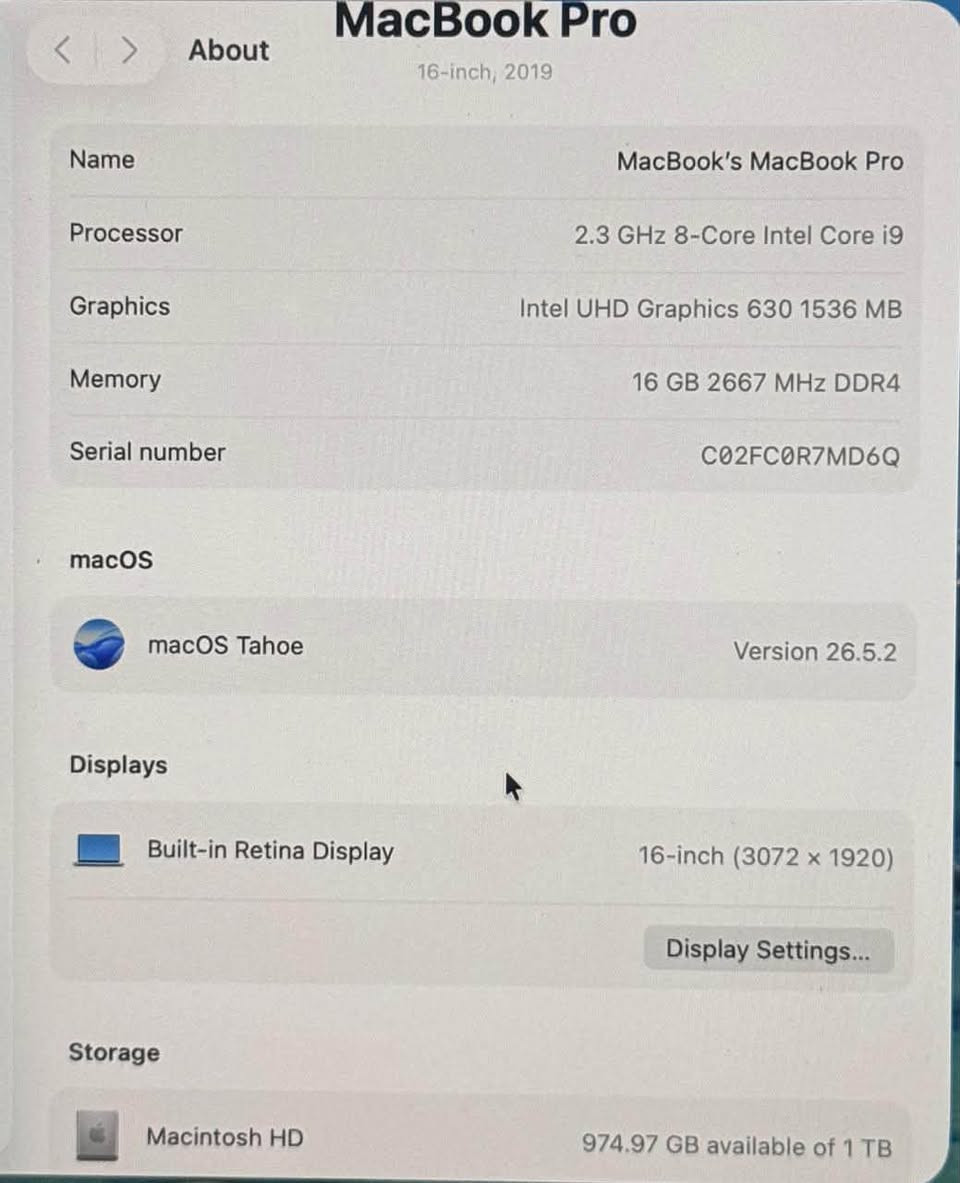 حجمه 16 إنج
هارد تيرا
داخلي 16
Core i9

عنوان بصرة *********** 

مليون. سعره
