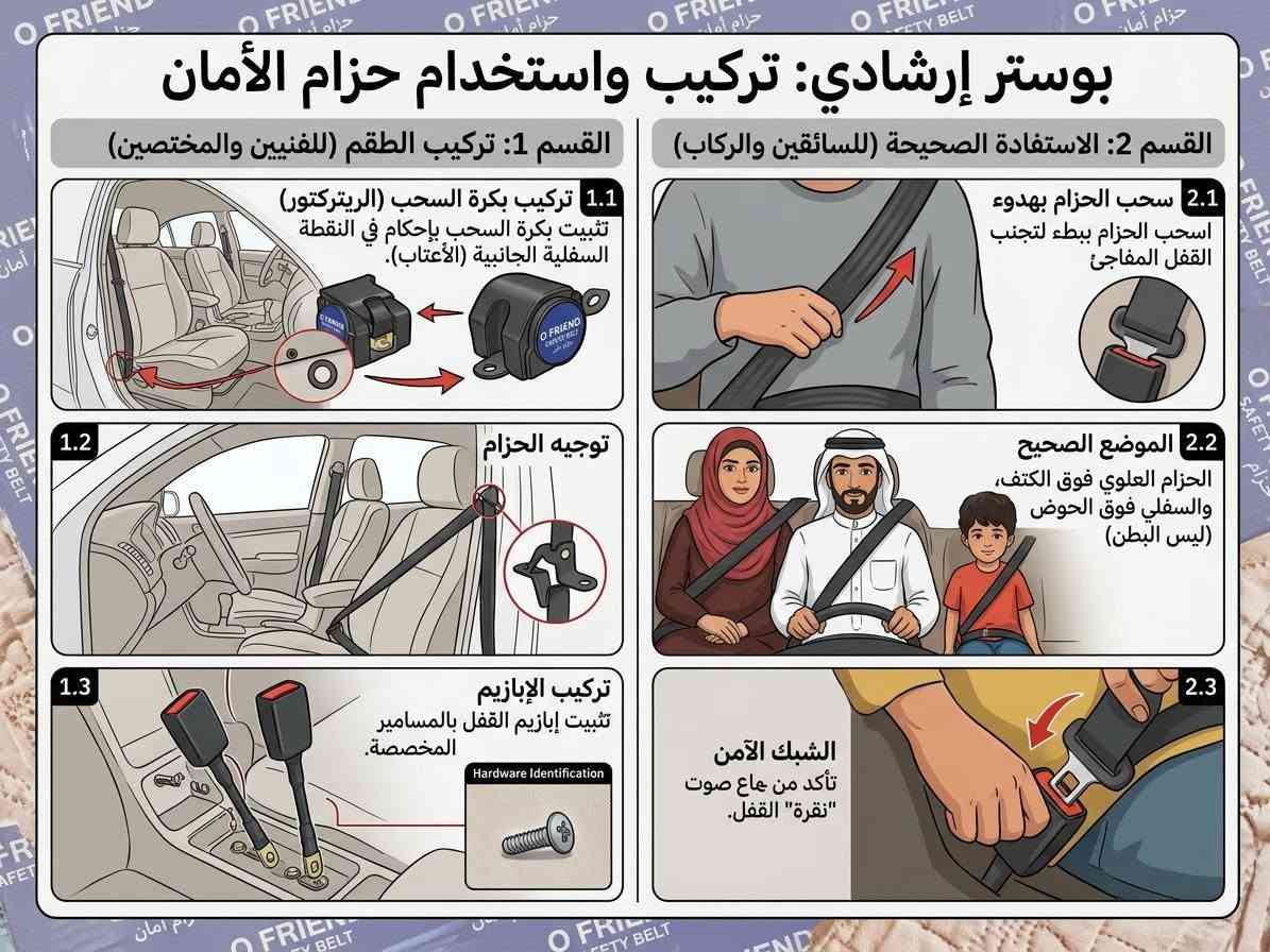 بوستر حزام أمان • تعليمات تركيب • فنيين وسواقين