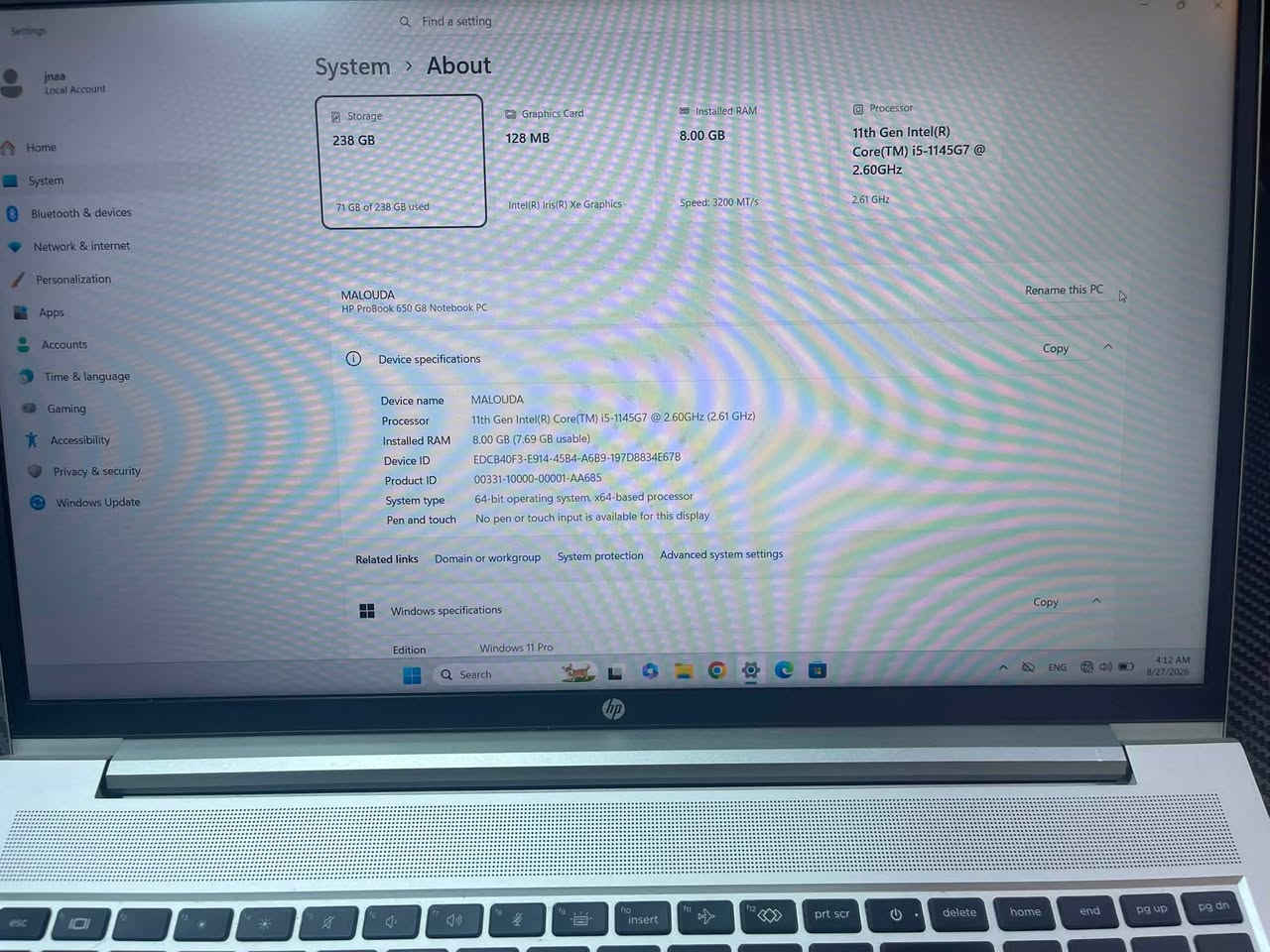 السلام عليكم 🌹

لاب توب hp probook 650 g8 

المعالج : كوراي 5 جيل 11 

الرام :8g DDR4 3200 

الهارد : ssd 256 g 

الشاشه : 15.6 full hd 

كارت الشاشه : intel lris xe 

كيبورد ضوئي 

نضافه 95‎%‎ 

السعر 350 الف 🌹

العنوان : بغداد / شارع الصناعه / مجمع المجداف 
***********
