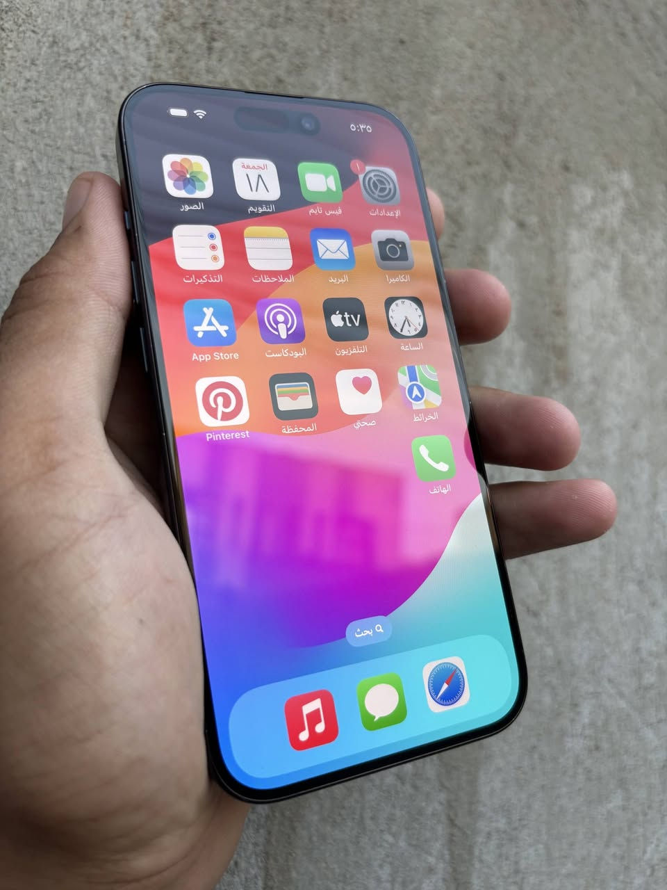 **آيفون 15 برو 128GB** – مبدل بورد فقط، باقي القطع أصلية، نظافة 100%، بطارية 88% (600 دورة شحن)، iOS 17.4.1، شريحة eSIM. الكاميرا الخلفية والفيس آيدي تحتاج برمجة. الفحص قبل الاستلام متاح. للسعر راسلني خاص.

نص مكتوب في الصور:
- ٥:٣٥ حول عام الاسم iPhone إصدار iOS 17.4.1 اسم الطراز iPhone 15 Pro رقم النموذج MTQM3LL/A الرقم التسلسلي GCPWXY2K2L سجل تاريخ القطع والخدمة البطارية قطعة غير معروفة الشاشة قطعة غير معروفة بصمة الوجه المشكلة الكاميرا قطعة غير معروفة تجمع Apple سجل تاريخ القطع والخدمة، ويعرض السجل معلومات عن حالة iPhone وتفاصيل إصلاحه. معرفة المزيد... الأغاني الفيديوات الصور ٣١ التطبيقات ٦٤٦ ١٥