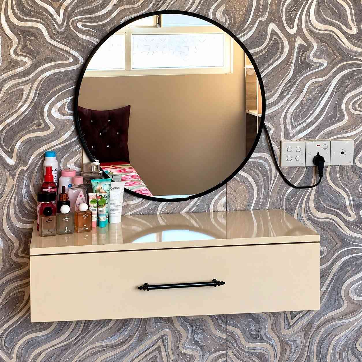 ميز تعليق • مرآة LED ٦٠سم • خشب MDF تركي