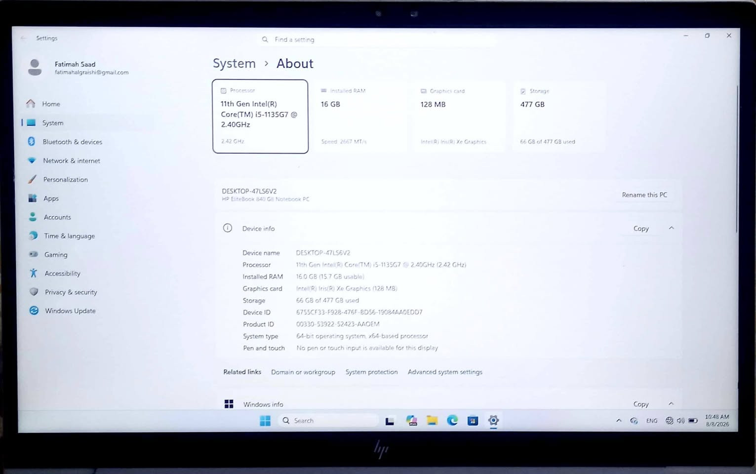 💻 للبيع لابتوب HP EliteBook 840 G8 – بحالة الوكالة (نظافة 99%) 💻
السلام عليكم.. معروض للبيع لابتوب راقي جداً من فئة رجال الأعمال والمحترفين (Business Class)، الجهاز مستعمل قليل جداً وبحالة ممتازة للغاية، نسبة النظافة 99% ومحافظ عليه بشكل تام (بدون أي شخوط أو عيوب). الجهاز مثالي للمهندسين، المبرمجين، الطلاب، وأصحاب الشركات الذين يبحثون عن الأداء العالي والمتانة.

⚙️ المواصفات:
- المعالج (Processor): جيل حادي عشر متطور من نوع Intel Core i5-1135G7 بسرعة أساسية 2.40 GHz وتصل إلى 2.42 GHz. يوفر كفاءة عالية وسرعة فائقة في معالجة البيانات والبرامج الضخمة.
- الذاكرة العشوائية (RAM): بسعة 16 GB. تضمن لك سلاسة تامة في التنقل بين البرامج وتشغيل مهام متعددة بنفس الوقت بدون أي بطء أو تعليق.
- ذاكرة التخزين (Storage): هارد فائق السرعة بسعة 512 GB SSD. يمنحك مساحة ممتازة لحفظ ملفاتك، مع سرعة إقلاع وتشغيل للنظام والبرامج خلال ثوانٍ معدودة.
- كرت الشاشة (Graphics): Intel Iris Xe Graphics بذاكرة مخصصة تبلغ 128 MB VRAM (ويأخذ بشكل تلقائي من الرام عند الحاجة لرفع الأداء). كرت مدمج ذكي وقوي، قادر على تشغيل برامج التصميم والمونتاج، وممتاز للمهام الرسومية والألعاب المتوسطة بكفاءة عالية.
* النظام: يعمل بنظام ويندوز 11 الأصلي المستقر، ومعرّف بالكامل وجاهز للاستخدام مباشرة.

✨ تفاصيل مهمة:

   1. حالة شبه جديدة: الجهاز نظيف جداً وكأنه خارج من الكارتون، ومحافظ على كامل رونقه ونظافته الخارجية والداخلية.
   2. متانة السلسلة: فئة الـ EliteBook معروفة عالمياً بهيكلها المعدني القوي المصنوع من الألمنيوم وخفة وزنها، مع عمر بطارية طويل يتحمل ساعات العمل الطويلة.
   3. أداء معاصر: مواصفات حديثة تلبي كافة متطلبات العمل والدراسة الحديثة لسنوات قادمة.

- ملاحظة للمصداقية: الجهاز تم شراؤه جديداً قبل فترة قصيرة جداً وبسعر 750 ألف دينار، والبيع الآن بداعي الحاجة السريعة وتم كسر السعر بشكل كبير جداً قياساً بنظافته ومواصفاته الحديثة.
- السعر المطلوب: 450 ألف دينار عراقي (السعر ثابت نهائي غير قابل للتفاوض).
- للتواصل والاستفسار (واتساب): ***********
