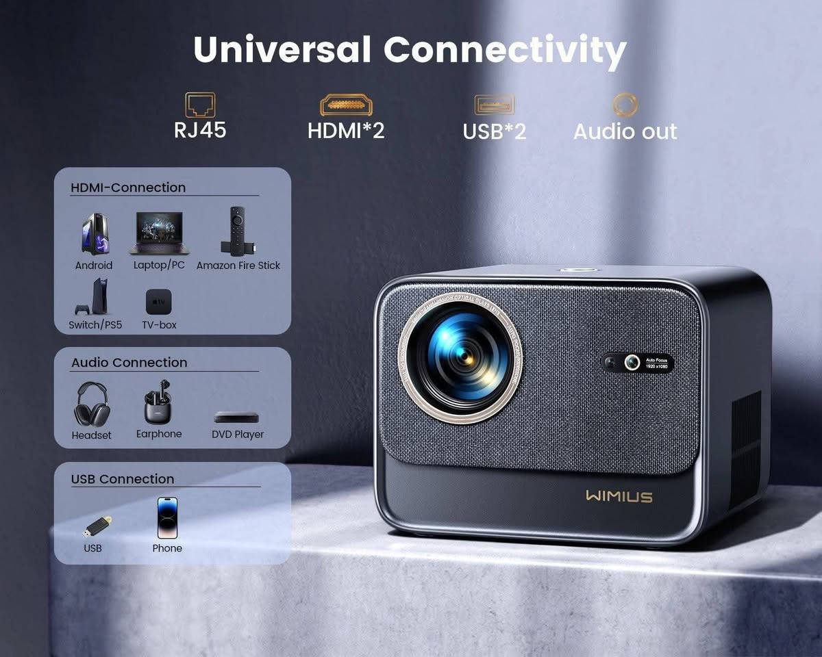 🔥جهاز العرض wimus  k9 ✔️smart projector ✔️🔥
السعر 100 الف دينار الجهاز مشتغل اقل من ١٠ ساعات فقط الملحقات كلها بالنايلون بعد
 هو من احدث أجهزة العرض الذكي يعرض بدقة أصلية تبلغ Full HD (1080P)  الوان سينمائية بأعلى دقة 📽️🎥
بعد ما تحتاج تروح للسينما جبتلك السينما البيتك 🥰😍
يتميز بمواصفات محبوبة 🥰
*** يدعم إدخال فيديو 4K، ويتميز بوظائف التركيز التلقائي وتصحيح الانحراف التلقائي لسهولة الإعداد. (أوتو فوكس )
المواصفات الرئيسية :-
***يتميز جهاز العرض wimius k9بمواصفات متقدمة تجعله مناسبًا لتجربة السينما المنزلية: 
الدقة والسطوع: 
***  الدقة الأصلية: 1920 × 1080 بكسل (Full HD).
*** دعم 4K: يقبل إشارات فيديو بدقة 4K.
*** السطوع: حوالي 1500 لومن ANSI. و 40.000 لومن
***  نسبة التباين: 50000:1
*** محرك بصري محكم الغلق: تصميم لمنع دخول الغبار وتقليل البقع السوداء على الشاشة.
*** المنافذ: يشمل منفذي HDMI، ومنفذي USB، ومنفذ AV، ومنفذ صوت 3.5 ملم.
*** عمر المصباح: يصل عمر مصباح LED إلى 180.000 ساعة. 
المواصفات 
*** الدقة والسطوع: دقة عرض أصلية Full HD (1920x1080) مع دعم لفك تشفير محتوى 4K وسطوع يصل إلى 1500 ANSI Lumens.
*** النظام الذكي: يعمل بنظام Linux المدمج الذي يوفر وصولاً مباشراً لتطبيقات مثل Netflix وYouTube وPrime Video وHulu.
*** الصوت: مزود بمكبرات صوت مزدوجة بقدرة 10 واط أو 20 واط (حسب الإصدار) تدعم تقنية Dolby Audio لتجربة صوت محيطي.
*** الضبط التلقائي: يتميز بخاصية التركيز التلقائي (Auto Focus) وتصحيح انحراف الصورة (Keystone) سداسي الأبعاد لضمان صورة مستقيمة وواضحة في ثوانٍ. 
الاتصال والمميزات الإضافية:
*** لاسلكياً: يدعم تقنية WiFi 6 الأسرع للبث، وBluetooth 5.2 ثنائي الاتجاه لتوصيل سماعات خارجية أو استخدامه كمكبر صوت.
*** المنافذ: يحتوي على منافذ HDMI مزدوجة، ومنافذ USB، ومنفذ شبكة RJ45، ومخرج صوت. كذلك ايثرنت 
*** التصميم: يتميز بنظام بصري محكم الإغلاق (Fully Sealed) لمنع دخول الغبار، مما يطيل عمر المصباح الذي يصل لآلاف الساعات.
الجهاز بعدهة بالضمان 
السعر  ١٠٠   الف دينار 
رقم الهاتف ***********
 وتوجد خدمة توصيل 5 آلاف لكافة انحاء العراق
