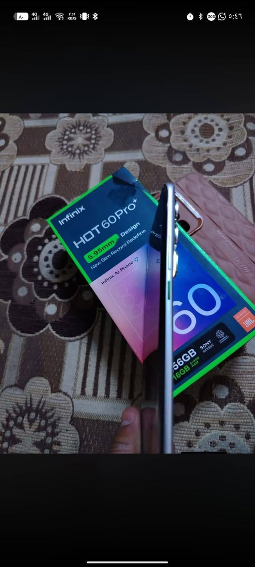 للبيع مستعجل سلام عليكم جهاز انفنكس هوت60برو بلص الغني عن التعريف 
 
- *الشاشة*: AMOLED منحنية 6.78 بوصة بدقة 1.5K (1224×2720 بكسل) ومعدل تحديث 144 هرتز
- *المعالج*: Mediatek Helio G200 ثماني النواة (2×2.2 GHz Cortex-A76 + 6×2.0 GHz Cortex-A55)
- *الذاكرة*: 256جيجابايت + 8 جيجابايت رام
- *الكاميرا*: خلفية 50 ميجابكسل + أمامية 13 ميجابكسل
- *البطارية*: 5160 مللي أمبير مع شحن سريع 45 واط
- *نظام التشغيل*: Android 15 مع واجهة XOS 15.1
- *الحماية*: مقاوم للماء والغبار IP65
- *الأبعاد*: 164×75.8×6 ملم، وزن 155 جرام

الجهاز على ايدي جديده يخبل يشغل بوبجي من 60 إلى 90 فريم
 السعر 230 وبي مجال مكاني بصره 
هاذ رقمي ***********
