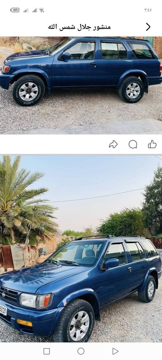 سلام عليكم نيسان باتفندر موديل ٩٧ سياره ابلاديه قطعتين صبغ فقط أثر جراد كامله من كلشي رقم سليمانية الدولي سياره كلشي بيه ابلادي وشغال السعر ٥٣ وبي مجال قليل استفسار *********** أو ***********

نص مكتوب في الصور:
- منشور جلال شمس الله
