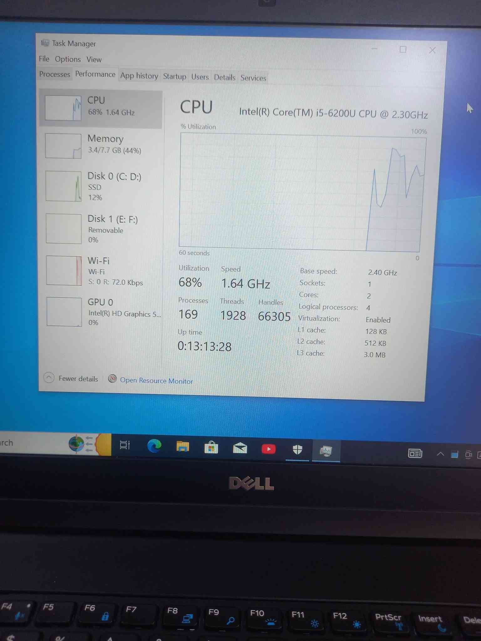لابتوب دل 5570 dell
حجم الشاشة كبير 15.6
المعالج كور اي 5 الجيل 6
الهارد    256 ssd 
الرام 8.  ddr4 
كارت الشاشة  4  شير 
حجم الشاشة  15.6
الشاحنة اصلية 
نظام التشغيل ويندوز 10 عربي انكليزي 
الملحقات شاحنة وجنطة 
السعر  215
***********
***********
يوجد توصيل

متوفر 
تتوفر مجموعة لابتوبات بأسعار مناسبة ومواصفات

نص مكتوب في الصور:
- About Your PC is monitored and protected. See details in Windows Security Device specifications Device name DESKTOP-VL74BVM Processor Intel(R) Core(TM) i5-6200U CPU @ 2.30GHz 2.40 GHz Installed RAM 8.00 GB (7.67 GB usable) Device ID EFA9FFB9-1349-436D-8D6F-35DCED1D2109 Product ID 00331-10000-00001-AA145 System type 64-bit operating system, x64-based processor Pen and touch No pen or touch input is available for this display Copy Rename this PC Windows specifications Edition Windows 10 Pro Version 22H2 Installed on 9/21/2026
- Task Manager File Options View Processes Performance App history Startup Users Details Services CPU 68% 1.64 GHz Memory 3.4/7.7 GB (44%) Disk 0 (C: D:) SSD 12% Disk 1 (E: F:) Removable 0% Wi-Fi Wi-Fi S: 0 R: 72.0 Kbps GPU 0 Intel(R) HD Graphics 5... 0% Fewer details Open Resource Monitor CPU Intel(R) Core(TM) i5-6200U CPU @ 2.30GHz % Utilization 100% 60 seconds 0 Utilization Speed Base speed: 2.40 GHz 68% 1.64 GHz Sockets: 1 Cores: 2 Processes Threads Handles Logical processors: 4 169 1928 66305 Virtualization: Enabled L1 cache: 128 KB Up time 0:13:13:28 L2 cache: 512 KB L3 cache: 3.0 MB
- Task Manager
- File Options View
- Processes Performance App history Startup Users Details Services
- CPU
- 100% 2.66 GHz
- Memory
- 3.6/7.7 GB (47%)
- Disk 0 (C: D:)
- SSD
- 32%
- Disk 1 (E: F:)
- Removable
- 0%
- Wi-Fi
- S: 8.0 R: 312 Kbps
- GPU 0
- Intel(R) HD Graphics 5...
- 1%
- Fewer details
- Open Resource Monitor
- Memory usage
- 8.0 GB
- 7.7 GB
- 60 seconds
- 0
- Memory composition
- In use (Compressed)
- 3.5 GB (10.5 MB)
- Committed
- 3.3/9.5 GB
- Paged pool
- 260 MB
- Available
- 4.0 GB
- Cached
- 4.2 GB
- Non-paged pool
- 154 MB
- Speed:
- Slots used:
- Form factor:
- Hardware reserved:
- 2133 ...
- 1 of 2
- SODI...
- 337 ...
- Task Manager File Options View Processes Performance App history Startup Users Details Services CPU 6% 1.59 GHz Memory 2.7/7.7 GB (35%) Disk 0 (C: D:) SSD 0% Disk 1 (E: F:) Removable 0% Wi-Fi Wi-Fi S: 0 R: 0 Kbps GPU 0 Intel(R) HD Graphics 5... 0% Fewer details Open Resource Monitor Disk 0 (C: D:) INTEL SSDSCKGF256A5 SATA 256GB Active time 100% 60 seconds 0 Disk transfer rate 10 MB/s 7 MB/s 60 seconds 0 Active time 0% Average response time 0.6 ms Capacity 239 GB Formatted 239 GB System disk Yes Page file Yes Type SSD DELL
- Task Manager File Options View Processes Performance App history Startup Users Details Services CPU 18% 1.54 GHz Memory 2.9/7.7 GB (38%) Disk 0 (C: D:) SSD 0% Disk 1 (E: F:) Removable 0% Wi-Fi Wi-Fi S: 0 R: 0 Kbps GPU 0 Intel(R) HD Graphics 5... 0% GPU Intel(R) HD Graphics 520 3D 0% Copy 0% Video Decode 0% Video Processing 0% Shared GPU memory usage 3.8 GB Utilization 0% GPU Memory 0.1/3.8 GB Shared GPU memory 0.1/3.8 GB Driver version: 30.0.101.1338 Driver date: 1/20/2022 DirectX version: 12 (FL 12.1) Physical location: PCI bus 0, device 2, fun... Fewer details Open Resource Monitor DELL
