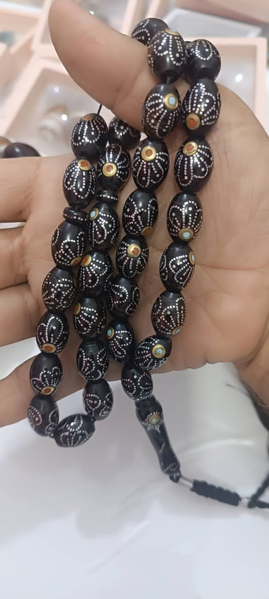 مسبحه يسر • زنجبيل • فضة مطعمه فيروز