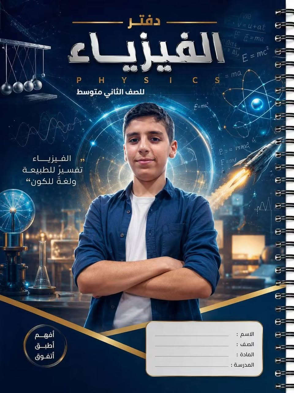 📚✨ غزل للطباعة ✨📚
لأن الدراسة تحتاج ترتيب وذوق، وفرنا لكم أجمل التصاميم المدرسية 💙
📝 دفاتر وأوراق مدرسية بتصاميم مميزة
🔬 تصاميم مواد العلوم والكيمياء
📒 أغلفة ودفاتر مرتبة للطلاب
🏫 تصاميم خاصة للمدارس والمعلمين
🎨 طباعة حسب الطلب وبالتصميم اللي تختاروه
🖨️ دقة بالطباعة وترتيب يليق بشغلكم
للطلبة والمعلمين والمدارس والأهالي ❤️
اختاروا التصميم… وخلّوا الطباعة علينا 🌟
📍 غزل للطباعة — لمسة جميلة لكل ورقة ودفتر

نص مكتوب في الصور:
- دفتر الكيمياء للصف الثاني متوسط الكيمياء هي لغة المادة وفهم أسرار الحياة اكتشف تجرب افهم ابتكر الكيمياء في كل شيء فهم المادة تفسير التفاعلات تطبيق في الحياة أساس المستقبل الاسم : الصف : المادة : المدرسة :
- دفتر الكيمياء للصف الثاني متوسط الكيمياء هي لغة المادة وفهم أسرار الحياة الاسم : الصف : المادة : المدرسة : فهم تحليل تفاعل Na Cl -> Na+ + Cl- H2SO4 C2H5OH 2H2 + O2 -> 2H2O OH CH3
- E = mc^2 F = ma V = u + at P = mgh^2 دفتر الفيزياء // للصف الثاني متوسط // الفيزياء تفسير للطبيعة ولغة للكون الاسم: الصف: المادة: المدرسة:
- دفتر الكيمياء للصف الثاني متوسط H2SO4 NaCl -> Na+ + Cl- C2H5OH الكيمياء هي لغة المادة ومفتاح المستقبل OH 2H2 + O2 -> 2H2O 6 C Carbon 12.011 1 H Hydrogen 1.008 8 O Oxygen 15.999 ألاحظ أكتشف التفاعل أحلل أفهم المادة أربط أفكار اليوم بتطور الغد أبتكر لأصنع فرقًا في العالم الاسم : .............................................................. الصف : .............................................................. المادة : .............................................................. المدرسة : .............................................................
- دفتر الكيمياء // للصف الثاني متوسط // 2H2 + O2 -> 2H2O C2H5OH + 3O2 -> 2CO2 + 3H2O OH CH3 CH3 6 C Carbon 12.011 الكيمياء هي لغة المادة وفهم أسرار الحياة استكشف تجرب افهم ابكر الكيمياء في كل شيء أساس المستقبل تطبيق في الحياة تفسير التفاعلات فهم المادة الاسم : الصف : المادة : المدرسة :
- ENGLISH NOTEBOOK FOR 2nd INTERMEDIATE The limits of my language are the limits of my world. - Ludwig Wittgenstein