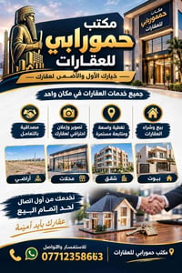 لا توجد تفاصيل  نص مكتوب في الصور: - مكتب حمورابي للعقارات خيارك الأول...