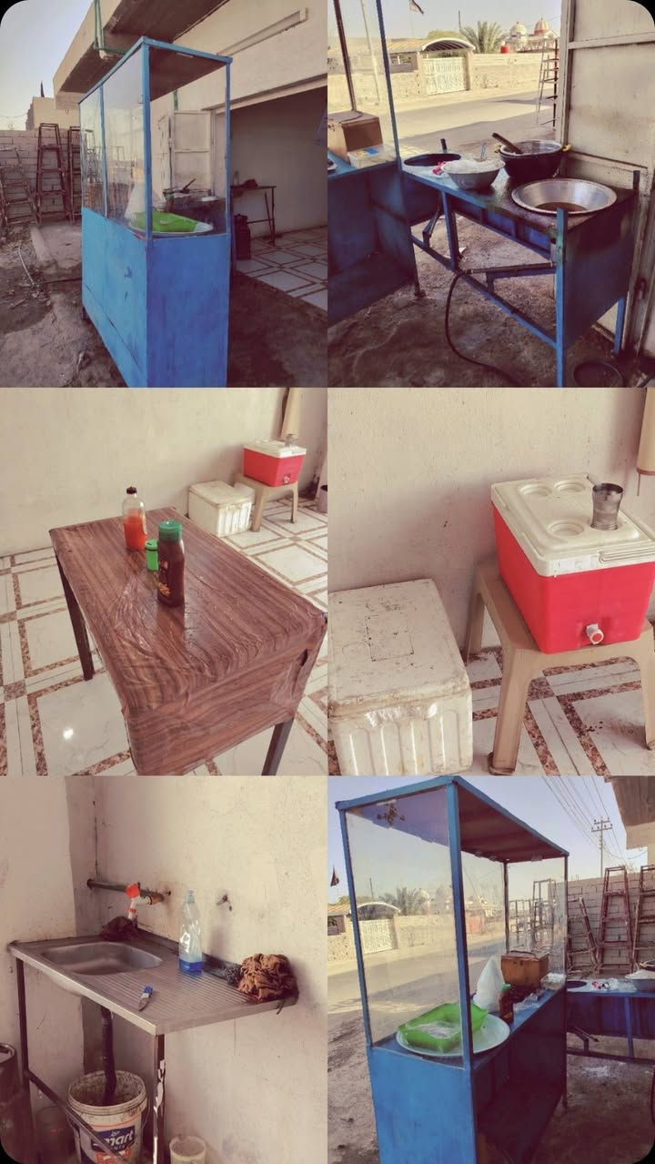 سلام عليكم غراض مطعم جاهزة للبيع جدد نضاف كلش تفصال عليك بس تجي وتشتغل  كل شيء وياهن موجود وياهن ثرامة فلافل جاهزة للبيع سعر خاص شراي يراسل يتصل وبالخدمة. ***********       مكان قضاء المدينة ام الشويج
