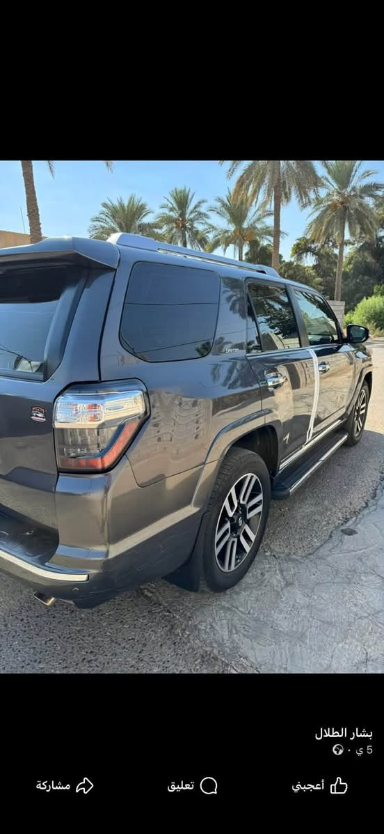 🚘 للبيع | تويوتا فور رنر 2018 (Toyota 4Runner Limited)
المواصفات:
✅ موديل: 2018
✅ الفئة: Limited
✅ محرك 6 سلندر (4.0L V6)
✅ ناقل حركة أوتوماتيك
✅ نظام دفع رباعي (4×4)
✅ تشغيل بصمة وستارت
✅ فتحة سقف
✅ مقاعد جلد كهربائية مع تدفئة وتهوية
✅ شاشة لمس مع كاميرا خلفية وملاحة
✅ حساسات أمامية وخلفية
✅ نظام دخول ذكي
✅ جنوط ألمنيوم أصلية
✅ مكيف ثنائي التحكم
✅ السيارة بحالة ممتازة وجاهزة للاستخدام

📍الموقع: _____ العلم صلاح الدين 
💰السعر: 250$ (قابل للتفاوض بالمعقول)

للاستفسار أو المعاينة يرجى التواصل على الخاص أو الاتصال على الرقم: ***********
📞 __________
