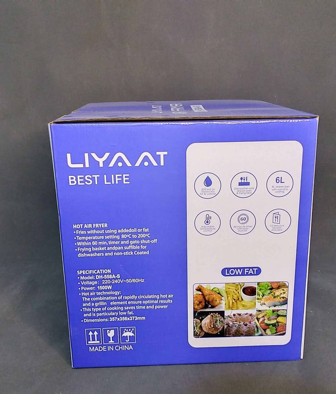 (قلاية هوائية(لايوت)  LIYAAT الأصلية - جديدة بالكرتون )

✅ ماركة LIYAAT موديل DH-558A-S
✅ سعة 6 لتر - تكفي عائلة كاملة
✅ قوة 1500 واط
✅ شاشة لمس رقمية ديجيتال
✅ درجة حرارة قابلة للتعديل من 80° إلى 200°
✅ تايمر(مؤقت) 60 دقيقة مع إيقاف تلقائي
✅ سلة وحوض غير لاصق - قابل للغسل 
✅ تقلي بدون زيت أو بأقل كمية زيت (توفير حتى 80% من الدهون)
✅ يجي مع كتيب فيه 15 وصفة
📦 الجهاز جديد بالكرتون الأصلي + كرت الضمان + الكتيب+ هداية مجانية
💰 السعر: 35,000 ألف دينار عراقي  فقط 

و يتوفر بيع جملة بسعر أقل يصل الى 31 ألف دينار عراقي او أقل  حسب الكمية 

🚚التوصيل: تتوفر خدمة توصيل لجميع محافظات العراق بسعر 5 آلاف دينار عراقي فقط 

للطلب و الاستفسار الرجاء المراسة على الخاص او واتساب الرقم 
(***********) بغداد, العراق
