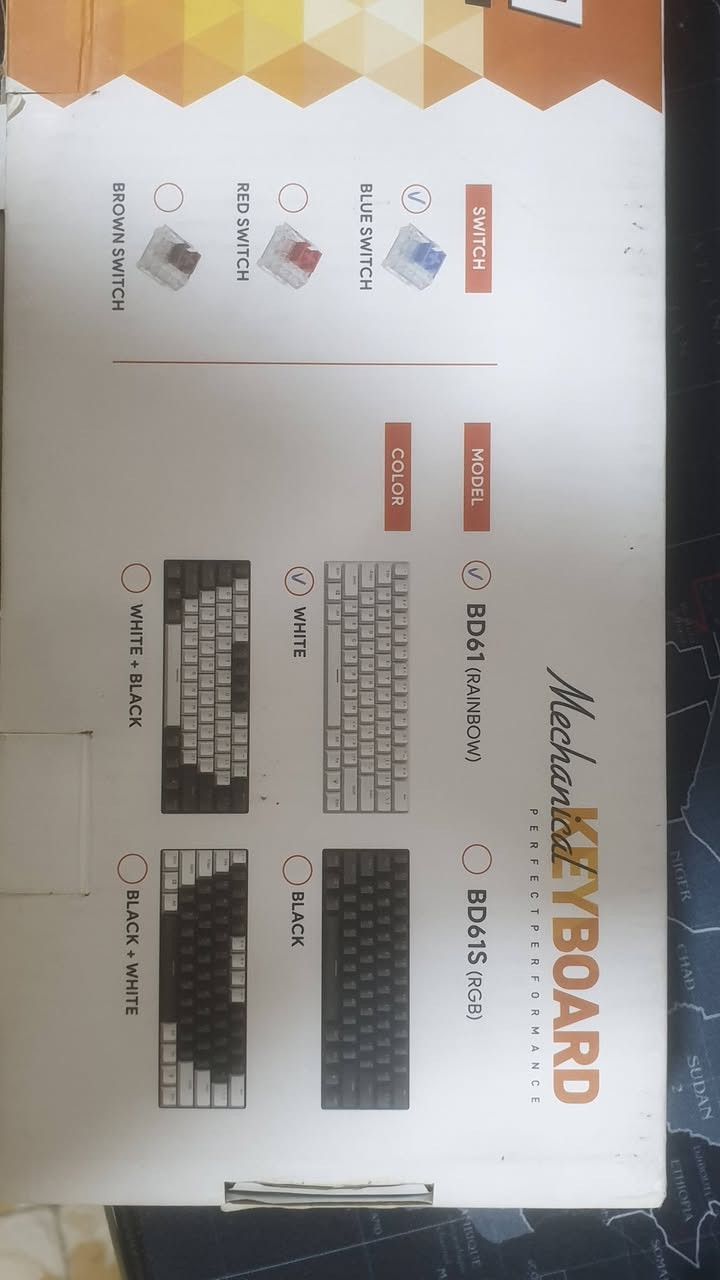 كيبورت ميكانيكي (اسويج ازرق)
مدمج 60%
اضائا RGB
مامستخدم بعدو جديد فقط فتحتو من الكارتون حته اصورو 
السعر (30)
اسيآ ***********
