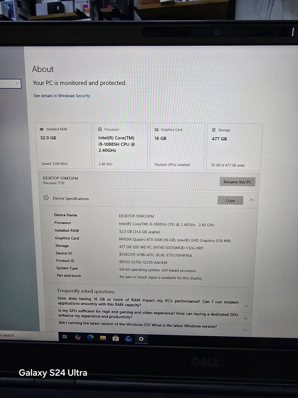 🔥 للبيع: لابتوب Dell Precision 7750 (وحش العمل الشاق والهندسة) 🔥
​إذا كنت تدور على أداء خارق للمونتاج، التصميم الهندسي، الجرافيك، أو الألعاب الثقيلة.. فهذا الجهاز موجه لك! 🚀
​💻 المواصفات الفنية (Specifications):
• الموديل: Dell Precision 7750
• المعالج (CPU): Intel® Core™ i9-10885H (تردد يصل إلى 2.40GHz) - أداء جبار للعمل المتواصل.
• الذاكرة العشوائية (RAM): 32 GB DDR4 (سرعة 3200 MHz).
• كرت الشاشة (GPU): NVIDIA Quadro RTX 5000 بسعة 16 GB (كرت احترافي مخصص للرندر والتصاميم الـ 3D المعقدة).
• التخزين (Storage): 512 GB SSD NVMe (أداء سريع جداً لنظام التشغيل والبرامج).
• الشاشة: مقاس كبير ومريح للعمل الاحترافي.
​✨ حالة الجهاز: ممتاز  نظافة ١٠٠ 
​📌 السعر: [١٤٠٠٠٠٠] مجال بسيط 
📍 
📞 لتواصل والفسار: عبر الرسائل الخاصة أو الرقم [***********و*********** واتس ]
