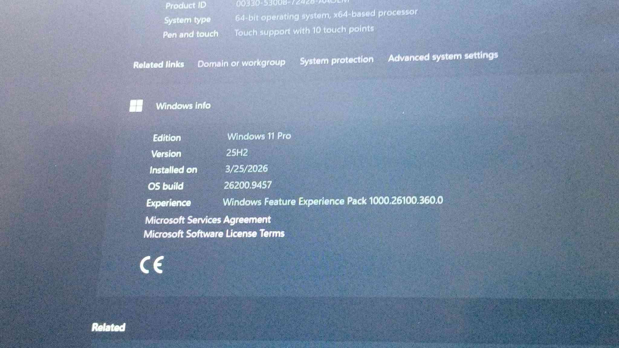 السلام عليكم اخوان 

لابتوب ديل latitude 5400 بالة استخدام شخصي نظافة 85% مجرد كم شخط خفيف بالظهر

مواصفات :
كوراي فايف الجيل الثامن i5-8365U

كارت شاشة مدمج Intel UHD graphics 

رامات 8Gb قابل للتطوير

هارد Ssd 256

شاشة لمس Touch حجم 14
 دقة FHD 1920×1080

نظام وندوز 11 برو 

بطارية اصلية تبقى 3 ساعات استخدام متواصل

كيبورد ضوئي عربي انكليزي

ويا شاحنة الأصلية وماوس RGB وماوس باد وجنطة 

عنوان (بغداد / الكرخ ) لا يوجد توصيل 
سعر 240 
*********** تلكرام أو خاص ماعندي واتساب 💙

نص مكتوب في الصور:
- DESKTOP-V97LU7U
- Latitude 5400
- Device info
- Device name DESKTOP-V97LU7U
- Processor Intel(R) Core(TM) i5-8365U CPU @ 1.60GHz (1.90 GHz)
- Installed RAM 8.00 GB (7.81 GB usable)
- Graphics card Intel(R) UHD Graphics 620 (128 MB)
- Storage 155 GB of 238 GB used
- Device ID 9BE51983-879E-408E-A8E5-770E32C2A49C
- Product ID 00330-53008-72428-AAOEM
- System type 64-bit operating system, x64-based processor
- Pen and touch Touch support with 10 touch points
- Related links Domain or workgroup System protection Advanced system settings
- Windows info
- Edition Windows 11 Pro
- Version 25H2
- Installed on 3/25/2026
- OS build 26200.9457
- Experience Windows Feature Experience Pack 1000.26100.360.0
- Microsoft Services Agreement
- Microsoft Software License Terms
- CE
- Related