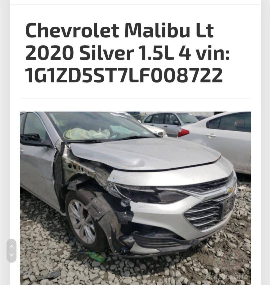 شيفروليه ماليبو 2020/ LT2 (فول مواصفات 1/1)
المواصفات الفنية والأداء:

الماركة: شيفروليه ماليبو الفئة LT.2

الموديل: 2020.

المحرك: 1500 تيربو (4 سلندر).

الممشى: 71 ألف ميل.

المواصفات والراحة:

التبريد: قطعتين (أمامي وخلفي).

الكراسي: كشنات تدفئة.

الإضافات: كامل المواصفات الفول الخاصة بفئة LT.2

تفاصيل الحادث والوضع القانوني:

الحادث:  (كما موضح بالصورة ومصلح درجة أولى).

رقم الشاصي: 1G1ZD5ST7LF008722 (للتأكد من الحادث).

الرقم: أربيل.

الموقع: النجف الأشرف.

السعر: 110 ورقة ... وبيه مجال للشراي .

للتواصل والاستفسار:

رقم الهاتف: ***********
