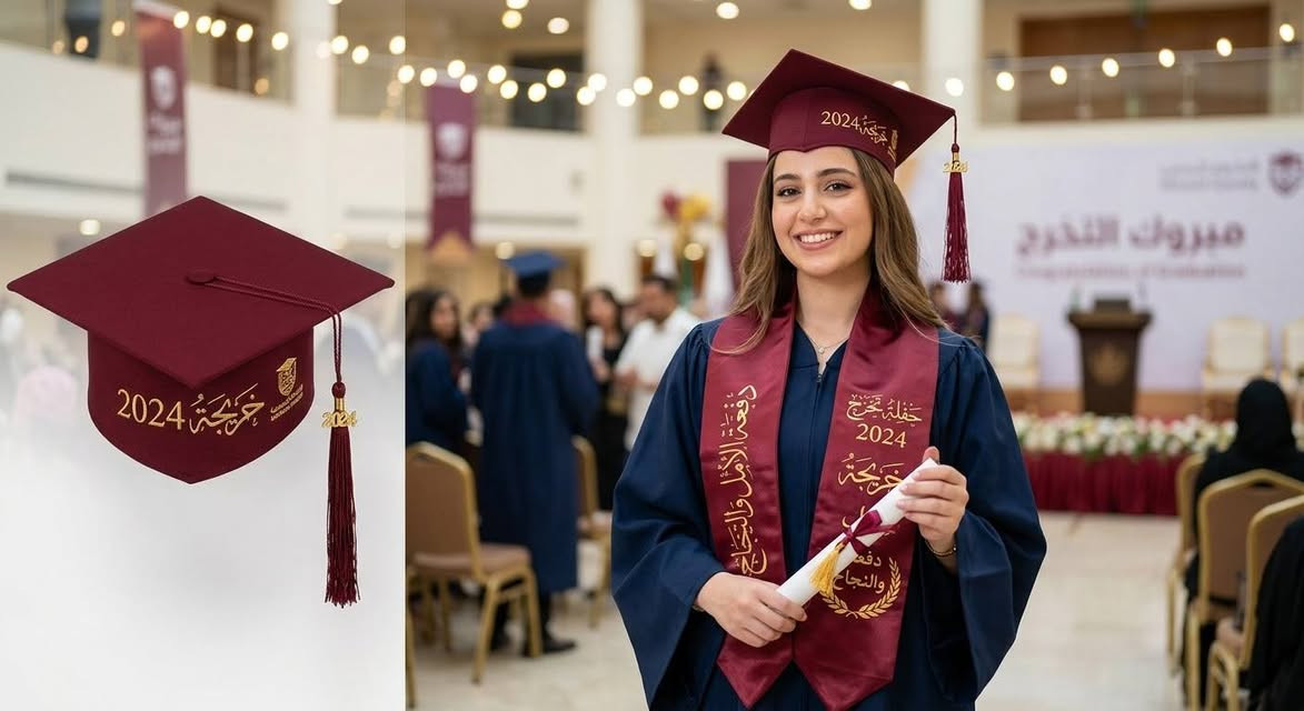 وشاح تخرج • قبعة تخرج • ألوان حسب الطلب