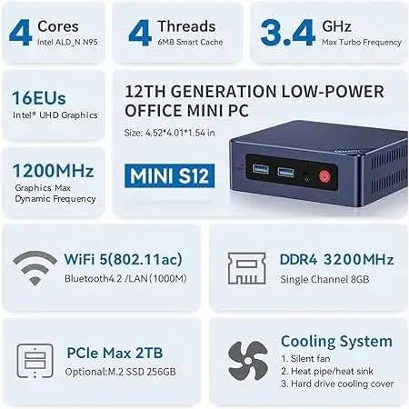 السلام عليكم…..
اغاتي متوفر ميني بيسي mini PC بهذه التفاصيل وهذا الشكل الجهاز جديد بالكارتون وضمان الفحص قبل الشراء 

وهذه مواصفاتة:- 

    MINI S12

* المعالج (CPU): Intel Alder Lake-N95

* الجيل: الجيل 12

* الأنوية: 4 Cores

* المسارات: 4 Threads

* التردد الأقصى: 3.4 GHz Turbo

* الكاش: 6 MB Smart Cache

* كرت الشاشة: Intel UHD Graphics

* وحدات التنفيذ الرسومي: 16 EUs

* تردد الرسوميات الأقصى: 1200 MHz

* الرام: 8GB DDR4

* تردد الرام: 3200 MHz

* نوع الرام: Single Channel

* التخزين: يدعم حتى 2TB PCIe

* القرص المذكور: M.2 SSD بسعة 256GB (اختياري حسب الصورة)

* الشبكة: LAN بسرعة 1000 Mbps

* Wi-Fi: Wi-Fi 5 (802.11ac)

* Bluetooth: 4.2

* التبريد: مروحة + مشتت حراري + غطاء تبريد للقرص

* أبعاد الجهاز: 4.52 × 4.01 × 1.54 إنش، أي تقريباً 11.48 × 10.19 × 3.91 سم

السعر:- 200 الف وبي مجال
للتواصل على الواتساب:- ***********
