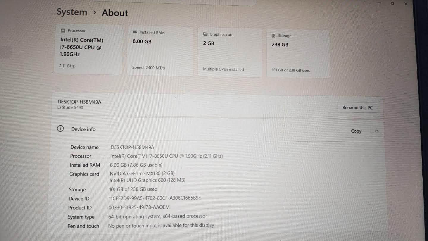 ديل 5490 • i7 الجيل الثامن • NVMe ٢٥٦GB