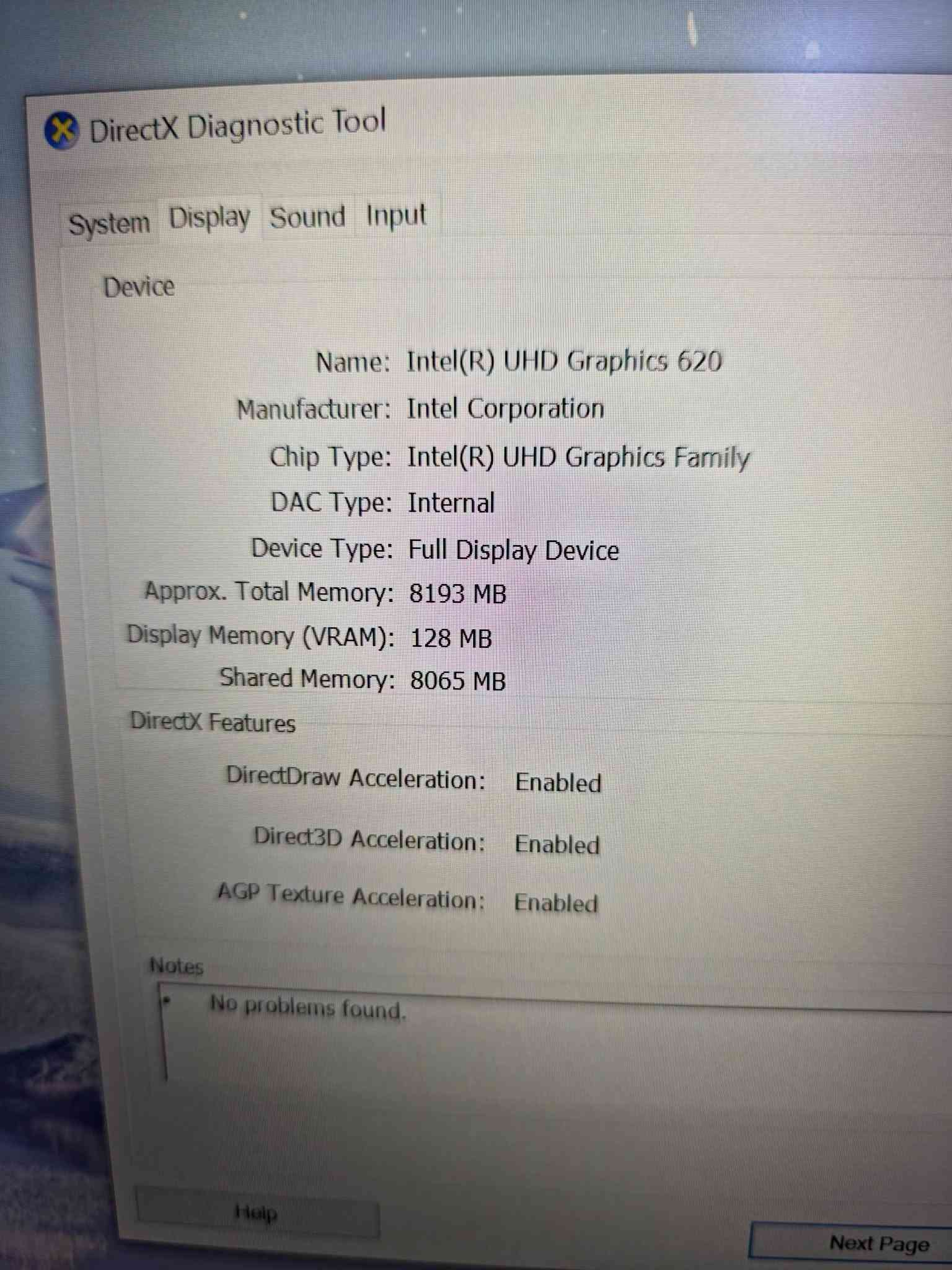#توفر_لدى_مكتب_سمارت_فيو 😍💻

💻 Lenovo T490s
⚙️ المعالج: Intel Core i7 – الجيل الثامن 
💾 الذاكرة (RAM): 16GB
🖥️ الشاشة: 14.1 إنش
🎮 كرت الشاشة: Intel 8GB
💽 التخزين (SSD): 256GB High Speed
💰 السعر: 305,000 دينار فقط 🔥 
.....
🚛 خدمة توصيل متوفرة لجميع المحافظات  5 الف🇮🇶
...........
📞 للتواصل أو الاستفسار:
📱 واتساب: ***********
📞 اتصال: ***********
⚡ الكمية محدودة جداً سارع بالطلب! 🔥
#مكتب_سمارت_فيو 💻
#عروض_خاصة #لابتوبات #Lenovo #ThinkPad_T14 #جيل_12 #عروض_العراق 🇮🇶

نص مكتوب في الصور:
- Current Date/Time: Friday, July 31, 2026, 10:46:21 PM Computer Name: DESKTOP-21Q5V8J Operating System: Windows 10 Pro 64-bit (10.0, Build 19045) Language: English (Regional Setting: English) System Manufacturer: LENOVO System Model: 20NYS4GA00 BIOS: N2JETA7W (1.85) Processor: Intel(R) Core(TM) i7-8665U CPU @ 1.90GHz (8 CPUs), ~2.1GHz Memory: 16384MB RAM Page file: 2929MB used, 16145MB available DirectX Version: DirectX 12
- DirectX Diagnostic Tool
- System Display Sound Input
- Device
- Name: Intel(R) UHD Graphics 620
- Manufacturer: Intel Corporation
- Chip Type: Intel(R) UHD Graphics Family
- DAC Type: Internal
- Device Type: Full Display Device
- Approx. Total Memory: 8193 MB
- Display Memory (VRAM): 128 MB
- Shared Memory: 8065 MB
- DirectX Features
- DirectDraw Acceleration: Enabled
- Direct3D Acceleration: Enabled
- AGP Texture Acceleration: Enabled
- Notes
- No problems found.
- Help
- Next Page