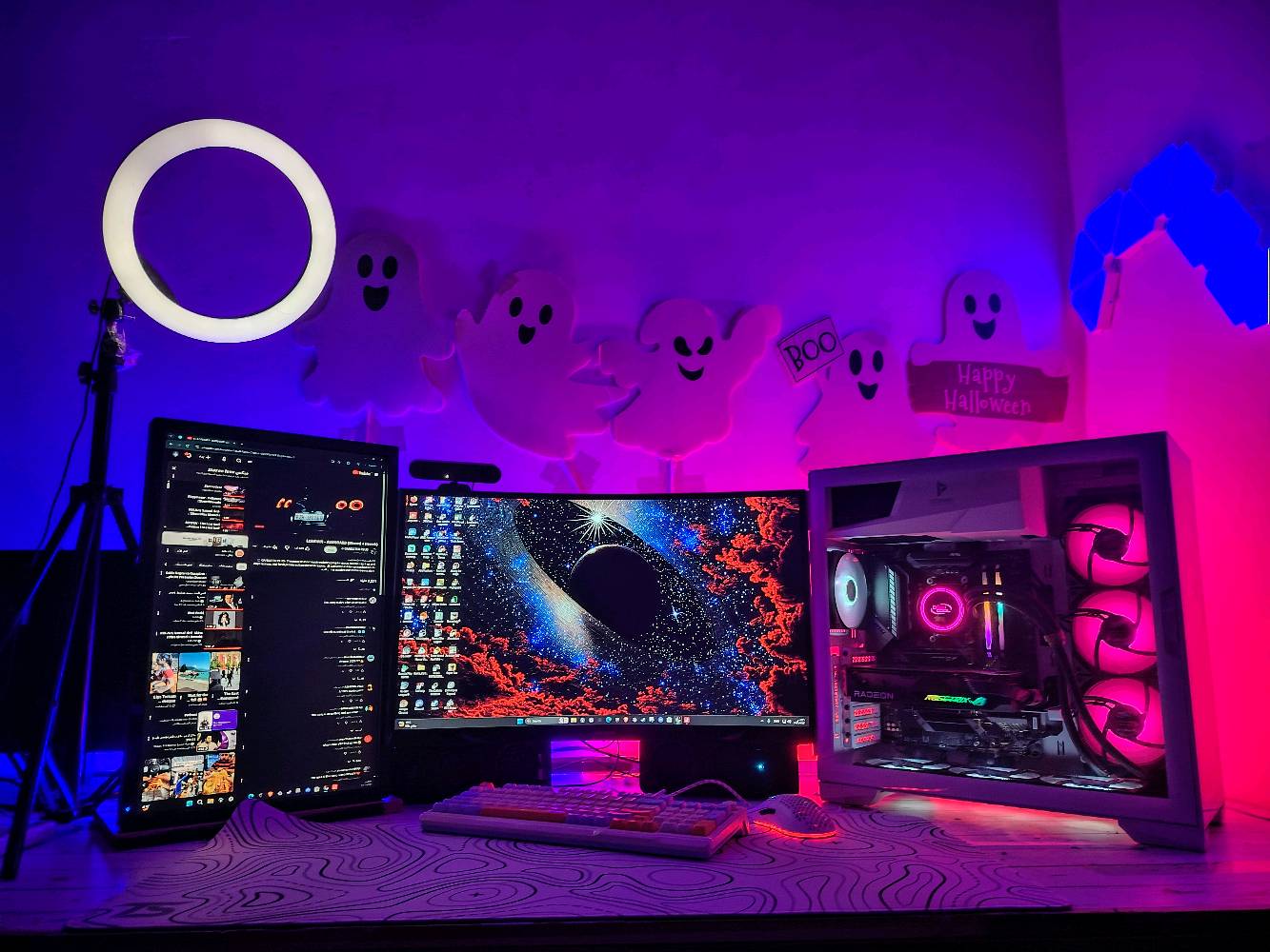 السلام عليكم للبيع 
معالج : 8 3950 R9 كرت : AMD 6600XT 
مذر بورد : MSI TOMAHAWK B550 اور سبلاي : GIGABYTE 1000W رامات : 3200 CORSAIR 32 16x2 تخزين :M.2 1 TB/M.2 512/ HHD 1 TB مبرد مائي : DEEPCO0L 3FAN كيس :P120 CRYSTAL WHITE ندوز : 11 أصلي 
Samsung odyssey G5 2k 165HZ
شاشه ثاني 1080. 60 اطار
سماعة لوجيتك G533 واير لس ماوس ستيل سيريس 3 RIVAL اير لس كيبورد ستيل سيريس 3 APEX سبيكر لوجيتك 7207 بلوتوث مايك خارجي FIFINE A6T جوستك فانتك FANTECH EOS PRO ستاند شاشات ثنائي ماوس باد عدد 1
قطع نظيفة فحص وضمان اي صور للقطع او استفسار متابع تعلیقات او خاص ملاحظة أسعار قابلة للتفاوض للمشتري