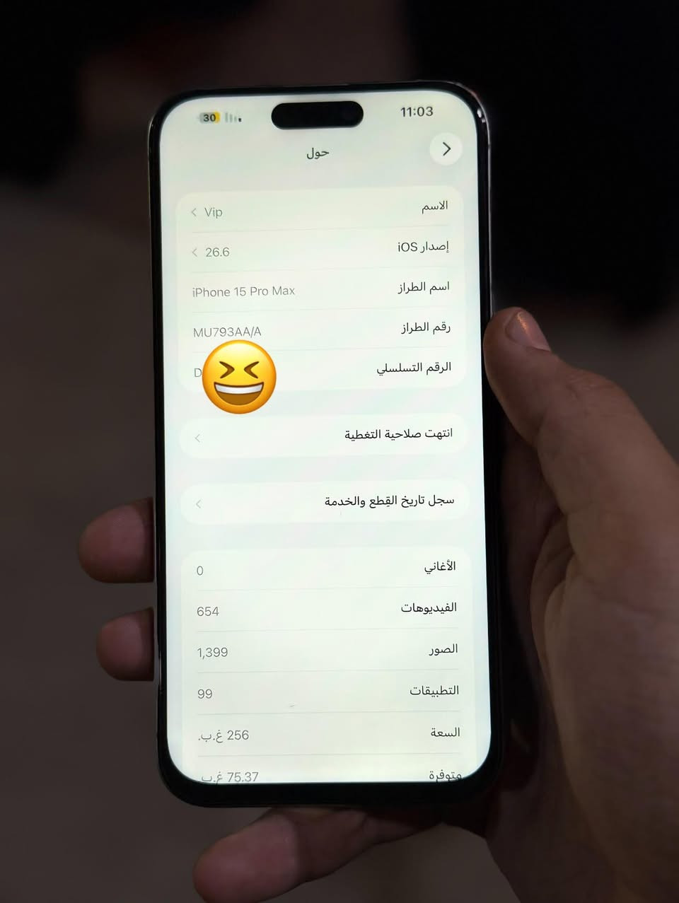 السلام عليكم 
ايفون 15 برو ماكس 
ذاكره 256
بطاريه 83
شرق اوسط AA/A
مبدل شاشه عاديه+كامره اصليه من جهاز ثاني
ملحقاته كارتون مطابق+كفرات
السعر 700 
مكاني بغداد مدينه الصدر 
للاستفسار ***********
