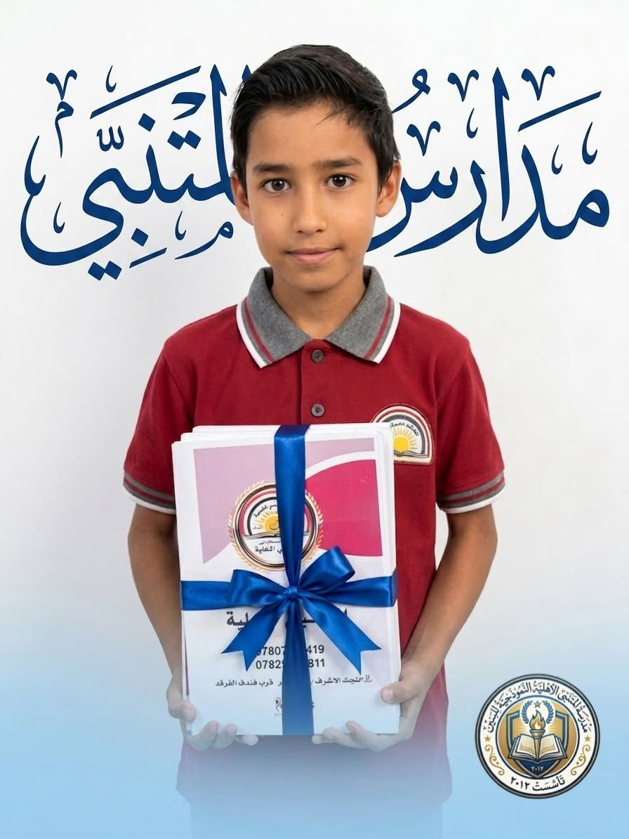 ‼️الكتب والقرطاسية مجاناً ✨
تعلن مدرسة المتنبي الابتدائية الأهلية عن توزيع الكتب والقرطاسية مجاناً لطلبتنا الاعزاء 
لأننا نسعى دائمًا إلى توفير بيئة تعليمية متكاملة تُسهم في بناء جيل متميز علميًا وأخلاقيًا.

📍 العنوان: النجف الأشرف – حي السلام – مجاور شقق السلام.
📞 للتواصل والاستفسار: ***********

🌟 مدرسة المتنبي الابتدائية الأهلية… تعليم متميز، ورعاية متكاملة، ومستقبل يبدأ من هنا
