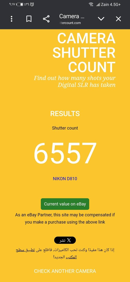 فول فريم ✅
دقه 36.3MG
نيكون D810

شتر6k مصار شهر من اشتريتهه 
كامل ملحقات بالكارتونه  
بس المحترفين  يعرفون قيمته 
مكفوله من اي عطل 
مكاني صلاح الدين الدجيل 
السعر مليون 

رجائاً مو شراي لاتجي ولاتعبني مستعجل ع بيعته 
هـ*********** 
واتساب

نص مكتوب في الصور:
- Nikon D810 36.3 ميجابكسل دقة عالية وتفاصيل مذهلة جودة احترافية .. في كل لقطة كاميرا نيكون D810 تجمع بين الأداء العالي والجودة الفائقة، لتمنحك تجربة تصوير استثنائية في جميع الظروف. 36.3MP دقة تصوير عالية (Full Frame) EXPEED 4 معالج قوي وسريع 6 fps تصوير متواصل - حتى 6 إطارات/ثانية ISO 64 - 12800 قابل للزيادة حتى 25600 Full HD 1080p تسجيل فيديو بجودة Full HD 51 نقطة تركيز تلقائي (Multi-CAM 3500FX) تدعم الكروب فريم DX (1.5x) (24.3MP تقريباً) تدعم الفول فريم (36.3MP) الأداء الكامل شاشة LCD 3.2 بوصة (921 ألف نقطة) عمر بطارية طويل (حتى 1200 صورة) حالة ممتازة مع جميع الملحقات الأصلية تصميم احترافي وقوة في الأداء يمكن تحويلها بين الكروب فريم والفول فريم بسهولة عبر الإعدادات شاشة واضحة تحت أي إضاءة نيكون D810 الاختيار الأمثل للمصورين المحترفين والهواة للتواصل والاستفسار السعر مناسب جداً .. للتفاصيل أكثر يرجى التواصل تصوير احترافي مناظر طبيعية بورتريكو تصوير رياضي
- CAMERA SHUTTER COUNT Find out how many shots your Digital SLR has taken RESULTS Shutter count 6557 NIKON D810 Current value on eBay As an eBay Partner, this site may be compensated if you make a purchase using the above link نشر إذا كان مفيدًا وكنت تحب الكاميرات، فاطلع على تطبيق سطح المكتب الجديد! CHECK ANOTHER CAMERA