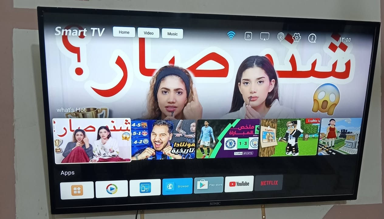 شاشه للبيع حجم 60 نوعيه سوني ياباني  (Sony) ضد الكسر دقه عاليه نت وفول موصفات على فحص السعر 450 العنوان: كربلاء / للتواصل (*********** )

نص مكتوب في الصور:
- Smart TV Home Video Music what's Hot Apps Browser Play store YouTube NETFLIX SONIC