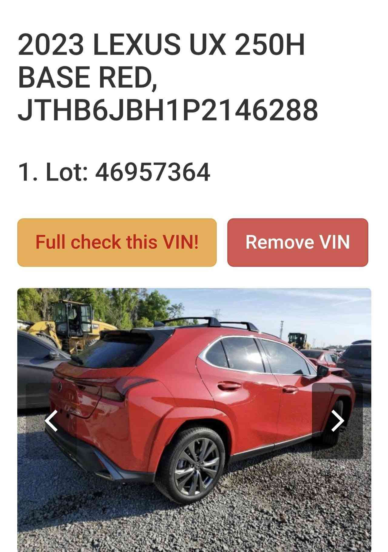 لكزز فئة ux سبورت هايبرد وارد امريكي ضرر بنيد وجاملغ فقط حادث خفيف جداً 
موديل 23 
السعر 180
ماشيه 39 K 
فول مواصفات متخلص مواصفات اهواي بييه 
سلايد قماره بانورما أصل
رادار امامي نقطه عمياء  كشن حار بارد 
كشافات رادار تحديد مسار 
سائق ٱلي 3مودات سياقه 
وبيهه مواصفات خاصه جدا اهواي والله 
 صور الحادث والسونار موجود بلنشر  سياره بأسمي تحويل مباشر
مكان السيارة بغداد الزعفرانيه 
غير متواجد علفيس اتصال فقط للشراي  مو مال سوالف
***********

نص مكتوب في الصور:
- 2023 LEXUS UX 250H BASE RED, JTHB6JBH1P2146288 1. Lot: 46957364 Full check this VIN! Remove VIN
- 1DJDBIIPZ140700 t: 46957364 check this VIN! Remove VII