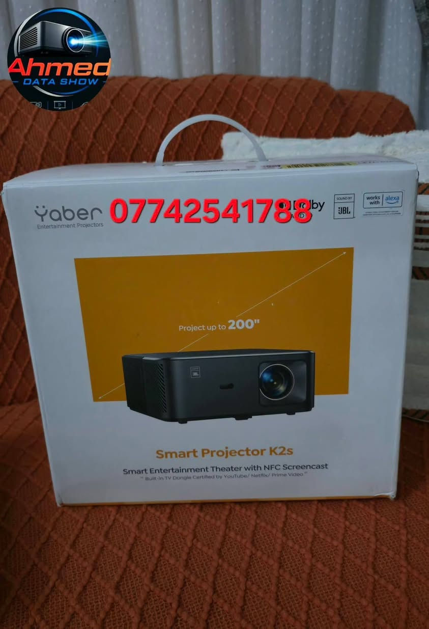 🔥🔥🔥 الداتا شو  Yaber  k2s
👍🥰🥰 اقوى جهاز اندرويد TV دقه  عاليه يدعم 4k

🔴 مع اشتراك رسمي لمشاهده البين سبوره والافلام والرياضه اكثر من ١٠ الف قناه مباشره واكثر من ٢٠٠ الف فلم ومسلسل

حجم عرض يصل إلى 200 بوصة
صوت JBL مدمج
دعم Dolby Audio
يدعم Alexa
Smart Projector مع تطبيقات مدمجة
يدعم NFC Screen Cast لعرض شاشة الهاتف بسرعة
مناسب لـ
الأفلام والمسلسلات
اليوتيوب وNetflix

🔴 مميزاته
صوت قوي مقارنة بمعظم البروجكترات الاقتصادية
نظام ذكي أسهل من توصيل TV Box خارجي

أوتوفوكس وتصحيح تلقائي

التحكم بالصوره من اربع جهات تكبير وتصغير الصوره

للحجر واتس اب

***********

نص مكتوب في الصور:
- Ahmed DATA SHOW ***********
- *********** Ahmed DATA SHOW