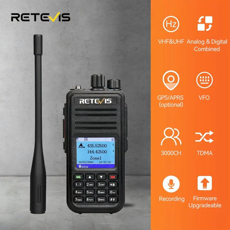 Retevis RT3S اسلكية تخاطب DMR راديو طويل المدى أجهزة اتصال لاسلكية التخييم هام راديو UHF VHF GPS AES256 التشفير الرقمي المحمول

جديد كامل ملحقات بطارية + قاعدة شحن + تعلاگة

بالأضافة لكيبل البرمجة..

توصيل 5 الاف

نص مكتوب في الصور:
- Power Frequency Battery status Mode A:Analog D:Digital 435.52500 144.42500 Channel 28mm Zone1 Date 29/02/2000 20:53:02 Zone Menu options 35mm Time
- RETEVIS VHF&UHF Analog & Digital Combined GPS/APRS (optional) VFO 3000CH TDMA Recording Firmware Upgradeable
