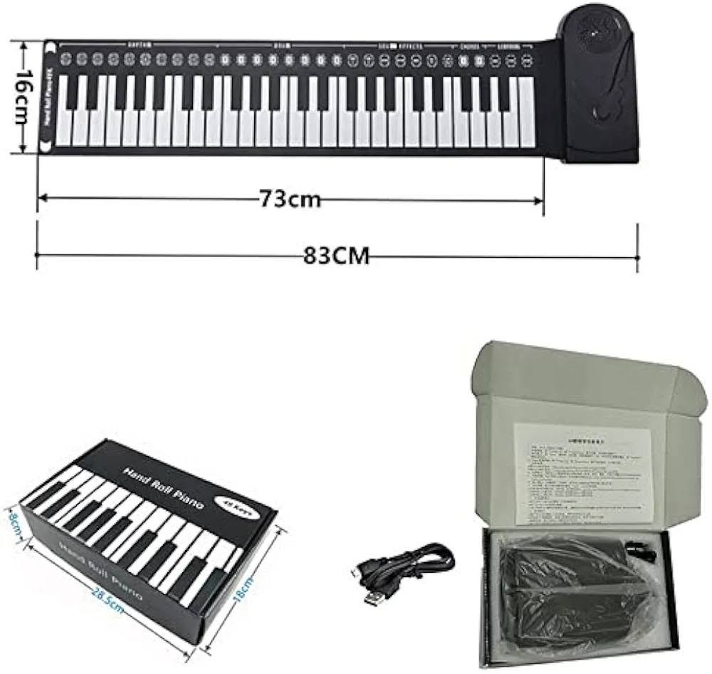 بيانو إلكتروني محمول قابل للطي ومرن مصنوع من السيليكون بـ 49 مفتاحاً من نوع Hand Roll Piano.
خلي سعرك وبالعافيه

نص مكتوب في الصور:
- SIZE 83cm 16.5cm 22.5cm 72cm Hand Roll Piano 49Keys Hand Roll Piano 7.5cm 18.3cm 28cm
- 16cm 73cm 83CM 8cm 28.5cm 18cm