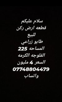 ٢٢٥م • طابو زراعي • الفلوجه الكرمه