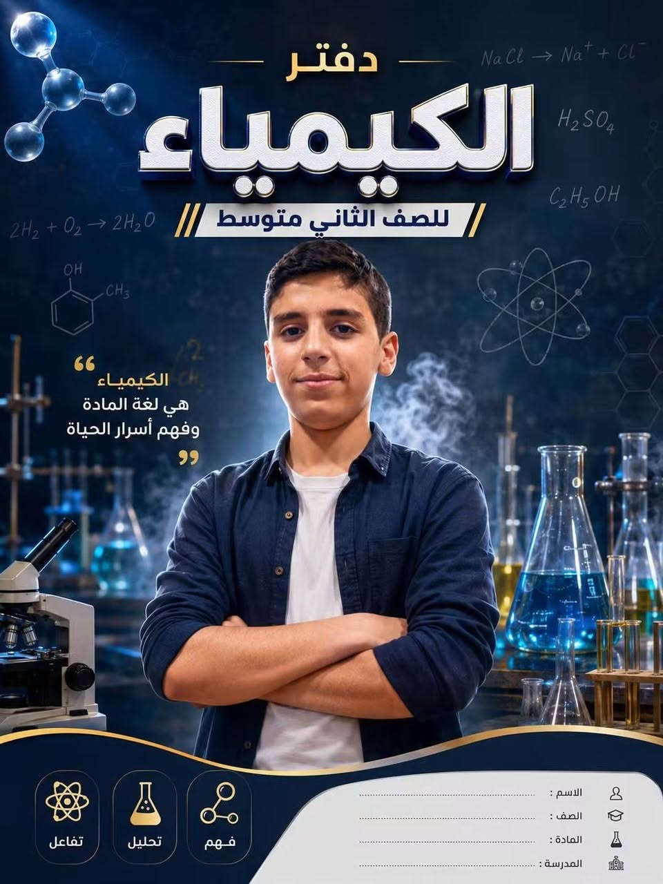 📚✨ غزل للطباعة ✨📚
لأن الدراسة تحتاج ترتيب وذوق، وفرنا لكم أجمل التصاميم المدرسية 💙
📝 دفاتر وأوراق مدرسية بتصاميم مميزة
🔬 تصاميم مواد العلوم والكيمياء
📒 أغلفة ودفاتر مرتبة للطلاب
🏫 تصاميم خاصة للمدارس والمعلمين
🎨 طباعة حسب الطلب وبالتصميم اللي تختاروه
🖨️ دقة بالطباعة وترتيب يليق بشغلكم
للطلبة والمعلمين والمدارس والأهالي ❤️
اختاروا التصميم… وخلّوا الطباعة علينا 🌟
📍 غزل للطباعة — لمسة جميلة لكل ورقة ودفتر

نص مكتوب في الصور:
- دفتر الكيمياء للصف الثاني متوسط الكيمياء هي لغة المادة وفهم أسرار الحياة اكتشف تجرب افهم ابتكر الكيمياء في كل شيء فهم المادة تفسير التفاعلات تطبيق في الحياة أساس المستقبل الاسم : الصف : المادة : المدرسة :
- دفتر الكيمياء للصف الثاني متوسط الكيمياء هي لغة المادة وفهم أسرار الحياة الاسم : الصف : المادة : المدرسة : فهم تحليل تفاعل Na Cl -> Na+ + Cl- H2SO4 C2H5OH 2H2 + O2 -> 2H2O OH CH3
- E = mc^2 F = ma V = u + at P = mgh^2 دفتر الفيزياء // للصف الثاني متوسط // الفيزياء تفسير للطبيعة ولغة للكون الاسم: الصف: المادة: المدرسة:
- دفتر الكيمياء للصف الثاني متوسط H2SO4 NaCl -> Na+ + Cl- C2H5OH الكيمياء هي لغة المادة ومفتاح المستقبل OH 2H2 + O2 -> 2H2O 6 C Carbon 12.011 1 H Hydrogen 1.008 8 O Oxygen 15.999 ألاحظ أكتشف التفاعل أحلل أفهم المادة أربط أفكار اليوم بتطور الغد أبتكر لأصنع فرقًا في العالم الاسم : .............................................................. الصف : .............................................................. المادة : .............................................................. المدرسة : .............................................................
- دفتر الكيمياء // للصف الثاني متوسط // 2H2 + O2 -> 2H2O C2H5OH + 3O2 -> 2CO2 + 3H2O OH CH3 CH3 6 C Carbon 12.011 الكيمياء هي لغة المادة وفهم أسرار الحياة استكشف تجرب افهم ابكر الكيمياء في كل شيء أساس المستقبل تطبيق في الحياة تفسير التفاعلات فهم المادة الاسم : الصف : المادة : المدرسة :
- ENGLISH NOTEBOOK FOR 2nd INTERMEDIATE The limits of my language are the limits of my world. - Ludwig Wittgenstein