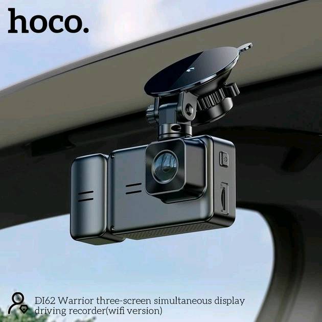 Hoco DI62 Warrior – داش كام ثلاثية الكاميرات مع Wi-Fi
// السعر 45 مع التوصيل 5
مسجل سيارات Hoco DI62 مزود بثلاث كاميرات لتوفير رؤية شاملة أثناء القيادة، مع شاشة مدمجة بحجم 2 بوصة ودعم الاتصال عبر Wi-Fi، ليكون مناسبًا لتسجيل الطريق ومتابعة ما يحدث داخل السيارة وخلفها.

المواصفات: 

🎥 عدد الكاميرات: 3 كاميرات
📷 الكاميرا الأمامية: دقة 1280×720
📷 الكاميرا الخلفية: دقة 480p 
📷 الكاميرا الداخلية: دقة 480p
👁️ زاوية الرؤية: 145°
🖥️ الشاشة: 2 بوصة
📶 الاتصال: Wi-Fi
💾 بطاقة الذاكرة: يدعم حتى 128GB
🔄 التسجيل: تسجيل حلقي Loop Recording
🅿️ وضع المراقبة: Parking Monitor
⏪ كاميرا خلفية: عرض الصورة عند الرجوع للخلف
🎞️ التصوير: Slow Motion
🔋 البطارية: 150mAh
⚙️ المعالج: Jianrong 3291
📸 المستشعرات: GC1084 + GC309 + GCV063g

المميزات:

تسجيل أمامي وخلفي وداخلي في الوقت نفسه.
زاوية تصوير واسعة لتغطية أكبر للطريق.
إمكانية الاتصال بالهاتف عبر Wi-Fi.
دعم التسجيل الحلقي لتسجيل المقاطع بشكل مستمر.
وضع مراقبة السيارة أثناء الوقوف.
شاشة مدمجة لمتابعة التسجيلات والإعدادات.
دعم عرض الكاميرا الخلفية عند الرجوع للخلف.