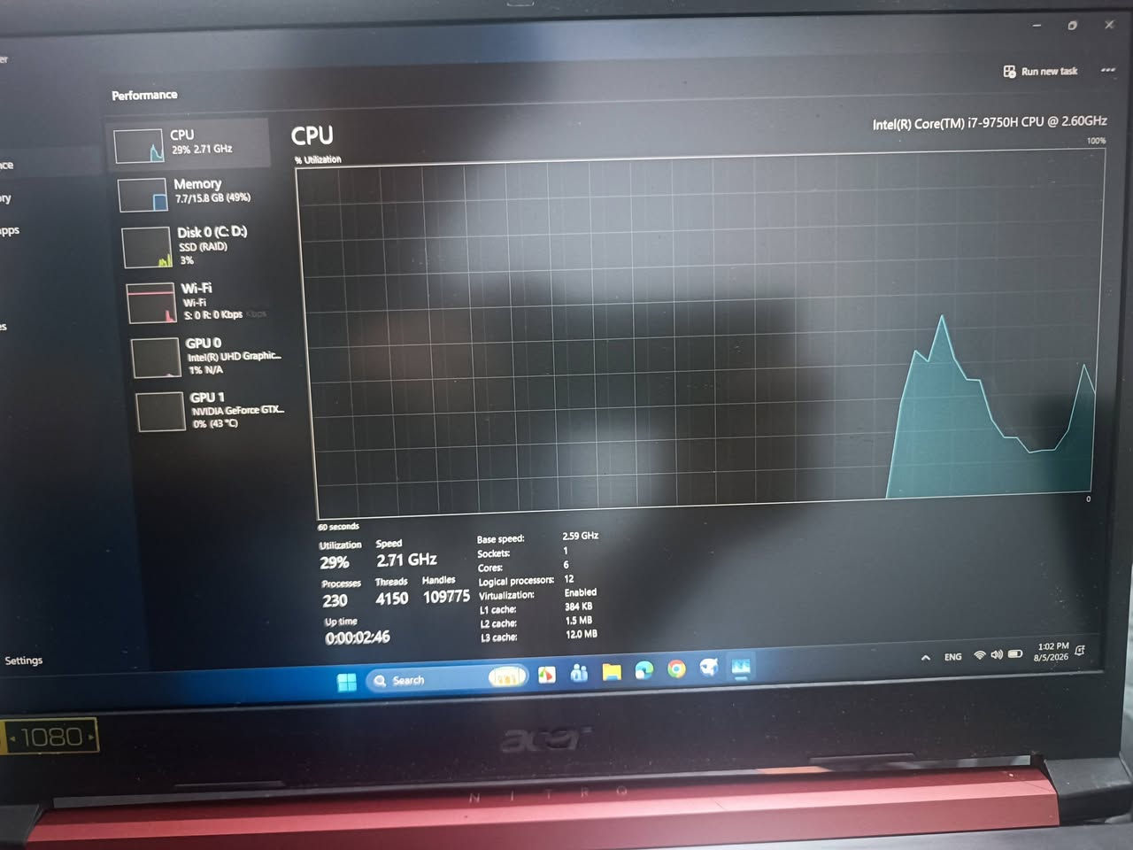 للبيع | Acer Nitro 5 AN515-54 بحالة ممتازة 
💻 المواصفات:

الموديل: Acer Nitro 5 AN515-54

الشاشة: 15.6 إنج Full HD

المعالج: Intel Core i7-9750H (الجيل التاسع)

6 أنوية / 12 خيط معالجة

سرعة تصل إلى 4.5GHz (Turbo)

الذاكرة (RAM): 16GB DDR4

كرت الشاشة:

NVIDIA GeForce GTX 1650 (4GB)

Intel UHD Graphics 630

التخزين: 1TB SSD (حوالي 954GB فعلي)

النظام: Windows 11 Pro (64-bit) اصلي

✅ مناسب لـ:

البرمجة وتطوير الأنظمة

برامج التصميم والمونتاج

الذكاء الاصطناعي والمحاكاة

الألعاب المتوسطة والقوية

📌 حالة الجهاز: نظيف جدا وبه ضمان ويعمل بكفاءة عالية، استخدام شخصي.
📍 الموقع: ذي قار – الناصرية.

يرجى التواصل 
***********
او ع الخاص
