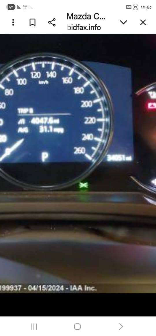 🚘 للبيع مازدا CX-5 فول مواصفات
🔹 الموديل: 2023
🔹 السعر: 165 مليون
🔹 الموقع: ديالى – بعقوبة – المفرق
🔹 المواصفات: محرك 2.5 لتر، دفع رباعي، ناقل حركة أوتوماتيك، فتحة سقف، مقاعد جلد، شاشة وسطية، كاميرا خلفية، حساسات أمامية وخلفية، تشغيل بصمة، دخول ذكي، تحكم بالمقود، مثبت سرعة، تكييف أوتوماتيك، إضاءة LED، جنوط ألمنيوم، أنظمة أمان متطورة.
🔹 للاستفسار والاتصال: *********** 📞

✨ سيارة نظيفة وفول مواصفات، الضرار في الصوره

نص مكتوب في الصور:
- Mazda C...
- bidfax.info
- 99937 - 04/15/2024 - IAA Inc.
- 199937 - 04/15/2024 - IAA Inc.