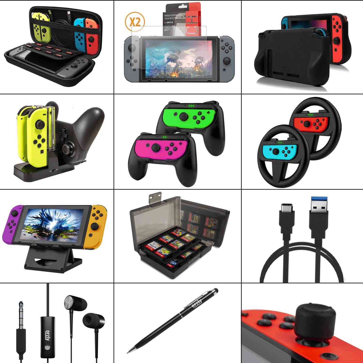 كت كامل ملحقات 
Nintendo switch ✅

Nintendo switch Iold✅
جنطه لون اسود 

كفر ظهر لون اسود ل Nintendo switch 

كفر ظهر لون اسود ل Nintendo switch Iold
 
كفر لل جوي كون لون اسود

كيبل شحن type -c

قلم ✏️ لمس 

سماعه 

قبضات لل جوي كون

شكل دركسون

شكل جوستك

ستان لل Nintendo 

شاحن جوستك و جوي كون

حافظه ل كادرج العاب Nintendo 

غطاء كير عدد 4 لون اسود

كل هذا سعره 45 الف دينار 

للتواصل والاستفسار ***********

توصيل كل العراق 5 الاف دينار

نص مكتوب في الصور:
- A LITTLE EXTRA Game Card Holder This card holder will increase your game carrying capacity in a lightweight and portable solution. Headphones With great sound clarity and a comfortable fit, immerse yourself fully with these headphones! Stylus Pen The Orzly Stylus pen is a twin tip pen suitable for writing on paper as well as on you Nintendo Switch. *Not compatible with 2021 Switch OLED Model
- COMFORT SOLUTIONS Comfort Case Shaped to fit comfortably your handand give you a better grip of your Nintendo Switch. The durable TPU material is shock absorbent giving you peace of mind 6mm 9mm 14mm Thumbgrips We have included three pairs of different sized thumb grips to make sure you have a better grip and complete control when you play. Also, they keep your thumbsticks protected and looking like new. *Not compatible with 2021 Switch OLED Model
- CHARGING SOLUTIONS Ultimate Charging Station Perfect for storing and charging up to 4 Joy-Cons, 2 Joy-Cons and a Pro-Controller or 2 Pro-Controllers Orzly Type-C to USB A Cable The Orzly Type-C to USB A cable is perfect for not only charging your compatible device but also allowing for super fast data transfer thanks to USB 3.0. *Not compatible with 2021 Switch OLED Model
- GAMEPLAY SOLUTIONS Switch PlayStand The stand supports multiple angles to suit your personal preference & comfort while playing 2 JoyCon Grips Turn your Joy-Cons into a fully functional Control Pad 2 Racing Wheels Get a truer driving experience when playing on your favourite Nintendo Switch racing games. *Not compatible with 2021 Switch OLED Model
- X2