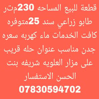 ٢٣٠م • طابو زراعي • حله مزار العلويه