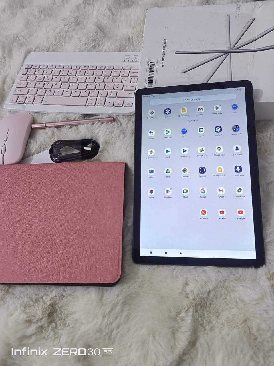 تاب ATMPC
حجم الشاشة11 بوصة (11-Inch)
نظام التشغيل أندرويد (Android) 15
الاتصال والتوصيل يدعم شبكات الواي فاي ثنائية النطاق 2.4GHz / 5GHz Wi-Fi 6
البطاريةسعة عالية جداً (Ultra High Capacity Battery)
الكاميراكاميرا خلفية مدعومة بالذكاء الاصطناعي (AI Camera) مع فلاش LED
السعر ١٦٠ الف
 واتساب ***********

نص مكتوب في الصور:
- Infinix ZERO 30 5G
- Infinix ZERO30 5G
- لمحة عن الجهاز اللوحي
- بحث
- Scheduled power on/off
- الصوت والاهتزاز
- الشاشة
- الخلفية
- تسهيل الاستخدام
- الأمان والخصوصية
- الموقع الجغرافي
- السلامة والطوارئ
- كلمات المرور ومفاتيح المرور والحسابات
- الرفاهية الرقمية وأدوات رقابة الأهل
- Google
- النظام
- المالك
- المعلومات القانونية والتنظيمية
- المعلومات القانونية
- تفاصيل الجهاز
- الطراز
- IT-801C
- Version number
- BigdroidOS 3.5.2.0101720
- إصدار Android
- 15
- معرفات الأجهزة
- عنوان IP
- fe80::465:38ff:fefc:cefc
- 192.168.31.178
- عنوان MAC لشبكة Wi-Fi
- لعرض عنوان MAC، اختر شبكة محفوظة
- عنوان MAC للجهاز على شبكة Wi-Fi
- 28:11:54:de:24:9e
- عنوان البلوتوث
- غير متاح
- مدة التشغيل
- 04:53
- رقم الإصدار
- IT_801C_V2.0.0
- Infinix ZERO30 5G Memory Extension متوسط استخدام الذاكرة 3.3 غ.ب used Total+extend إجمالي الذاكرة 4.0GB +32.0GB متوسط استخدام الذاكرة (%) 77% الذاكرة المتاحة 0.9GB Extended memory 32.0 GB Set RAM extend Size Use tablet storage to extend RAM and improve overall performance Scheduled power on/off الصوت والاهتزاز الشاشة الخلفية تسهيل الاستخدام الأام والخصوصية الموقع الجغرافي السلامة والطوارئ كلمات المرور ومفاتيح المرور والحسابات الرفاهية الرقمية وأدوات رقابة الأهل Google النظام لمحة عن الجهاز اللوحي
- الإعدادات بحث الشبكة والإنترنت الأجهزة المتصلة التطبيقات الإشعارات البطارية التخزين Scheduled power on/off الصوت والاهتزاز الشاشة الخلفية تسهيل الاستخدام الأمان والخصوصية التخزين تم استخدام 12 غ.ب. الإجمالي: 128 غ.ب. مدير مساحة التخزين إخلاء بعض المساحة الانتقال إلى تطبيق Files لإدارة الملفات وإخلاء مساحة الصور 0 بايت الفيديوهات 0 بايت الصوت 0 بايت التطبيقات 2.8 غ.ب. الألعاب 0 بايت المستندات 0 بايت غير ذلك 0 بايت المهملات 0 بايت النظام الإصدار 15 من نظام التشغيل Android 7.2 غ.ب. Infinix ZERO 30 5G