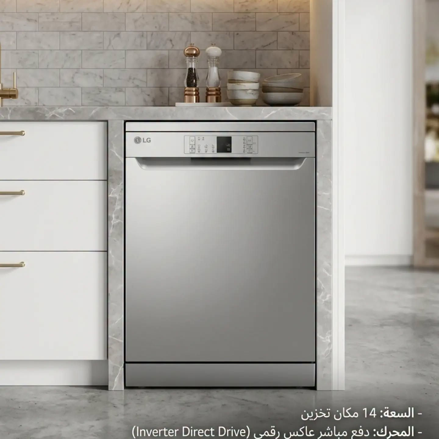 غسالة صحون LG ✅
عليها خصم لمده 3 ايام فقط 👇
(((((السعر السابق 840,000 الف )))))
السعه : 14 مكان التخزين 
المحرك : دفع مباشر عاكس رقمي Inverter direct drive 
تقنيه الغسل : quad wash 
نظام الرفوف : الرف الذكي Easy Rack plus plus 
الاتصال الذكي : Wi-Fi عبر  ThinQ

***********
العنوان ديالى بعقوبه الجديدة البحيره شارع مصرف الرافدين

نص مكتوب في الصور:
- - السعة: 14 مكان تخزين
- - المحرك: دفع مباشر عاكس رقمي (Inverter Direct Drive)