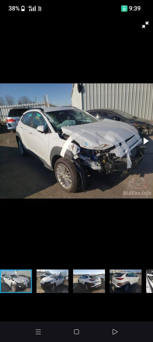 كونا 20  رقم بغداد انكليزي للبيع فول مواصفات عده الفتحه ماشيه 58حقيقي حادثها جاملف ايسر والبنيد مبدلات نفس اللون سياره جاهزه تخم تاير جديد باتري جديد  كيرها AT مكاني مجمع بسمايه ***********  السعر 120 وبيها مجال بسيط سونارها صور الحادث منزلهن بالمنشور

نص مكتوب في الصور:
- 38% 4G VoLTE 9:39 BidFax.info