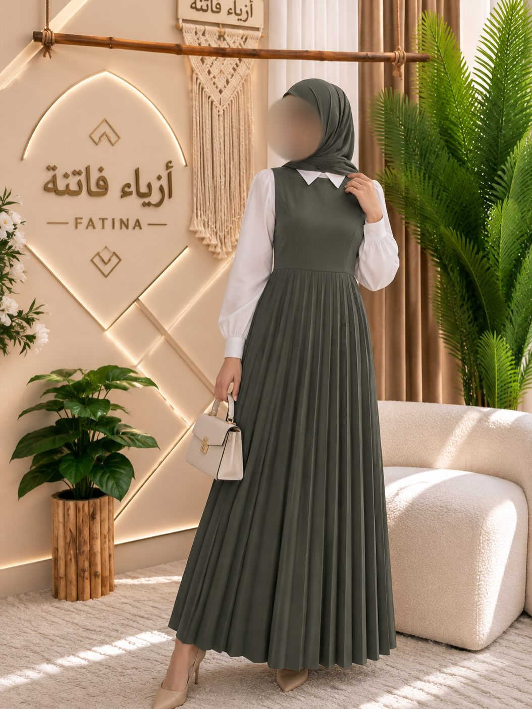 🖊️ االــخـــــــاامــة (: 
كريب الروزالين ) :- هو احد انواع الاقمشة الممتازة الي ماسكة نفسها وماتلزك ؏ــلى الجسم ولا يخيل وميحتاج الى كوي بس شي بسيط

ازياء فاتنة 
اختيار الفاتنات 
فستان المحجبات من ماركة فاتنة 
قطعة رح تعيد ترتيب ڪُـل ملابسنا 
الفستان البليسية اللطيف 
• ⁠فصال مرتب ؏ الجسم 
• طول الفستان 165 سم 
• االــخـــــــاامــة معتمة محتشمة 

الالوان (: 
الابيض 
الرصاصي
النيلي 
الاسود 
الزيتوني 
والقهوائي
يعني 6 الوان اساسية 
___________________________ 
🖊️ االــخـــــــاامــة (: 
كريب الروزالين ) :- هو احد انواع الاقمشة الممتازة الي ماسكة نفسها وماتلزك ؏ــلى الجسم ولا يخيل وميحتاج الى كوي
___________________________ 
القياسات عادية وخاصة 

القياس العادي ):- 
🌱قياس 1/2:- 
تلبس وزن من 70 الى 85 كــــيـلـو ⚖️ 
يعني يلبس قياس. 42 .  44 .  46 . 

القياس الخاص ):- 
🌱قياس 3/4:- 
تلبس وزن من 90 الى 120 كــــيـلـو ⚖️ 
يعني يلبس قياس. 48.  50.  52.  54 
___________________________ 
سـ✿ـــعـــر  الفستان بـــ 50 الفــــﮯ 
________________________________ 
مع الهاينك  هدية 🎁 

للحجز والاستفسار المراسلة ؏ــلى الواتساب :- *********** 
او ؏ الرقم الثاني *********** 
او ؏ فــــاتــنــة 2 ← fashion_fatina2
#ازياء_فاتنة

نص مكتوب في الصور:
- ا̍ل̍خ̍ــا̍ام̍ة ۠:)
- كريب الروزالين ) :- هو احد انواع الاقمشة الممتازة الي ماسكة نفسها وماتلزك على الجسم ولا يخيل وميحتاج الى كوي بس شي بسيط
- أزياء فاتنة أزياء فاتنة - F A T I N A - كل تفصيلة تحكي قصة من الأناقة تفاصيل جودة ألوان راقية
- أزياء فاتنة أزياء فاتنة - F A T I N A - ألوان راقية جودة تفاصيل كل تفصيلة تحكي قصة من الأتاقة